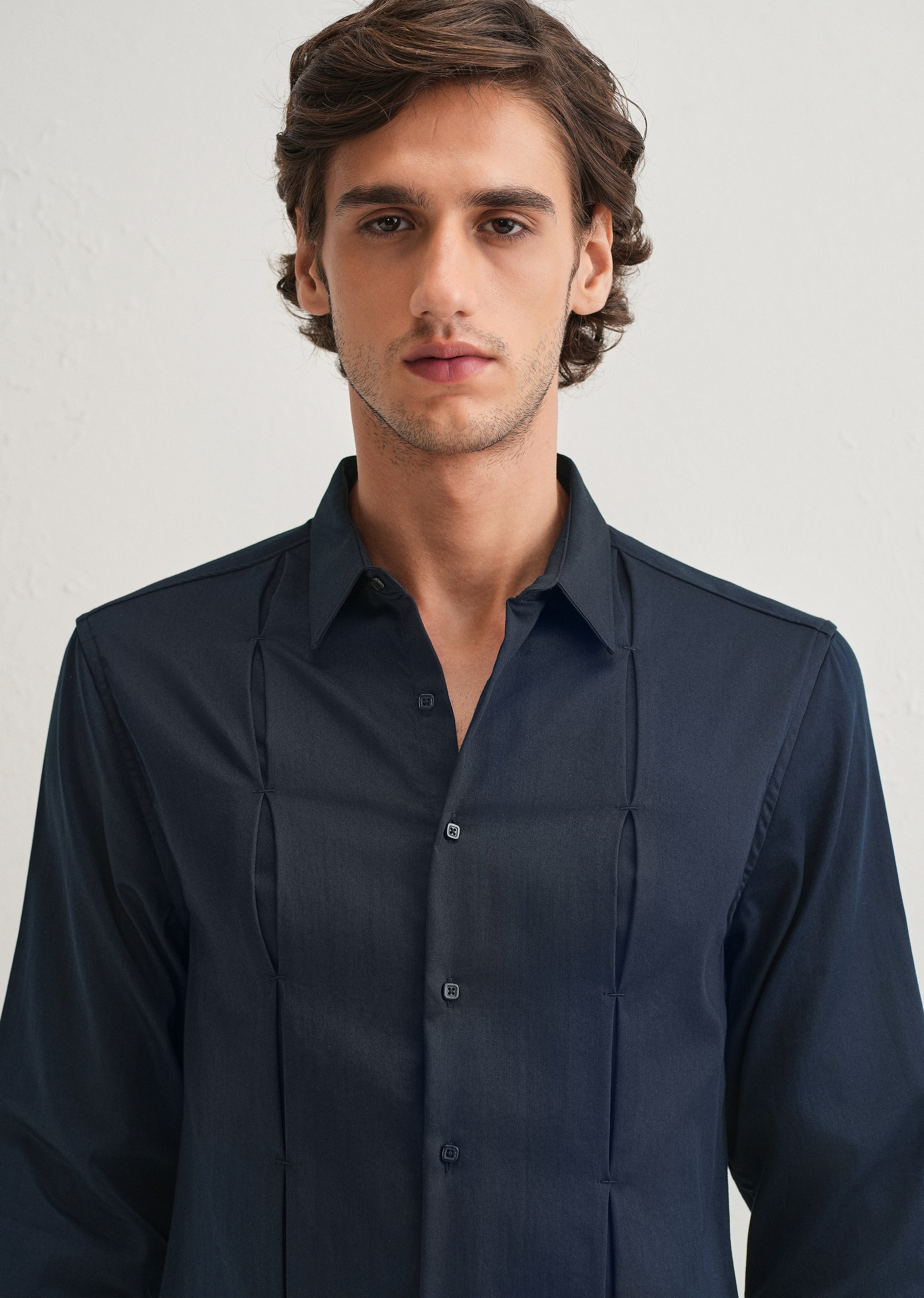 Blue Front Panel Open Pleat Shirt - Image 5