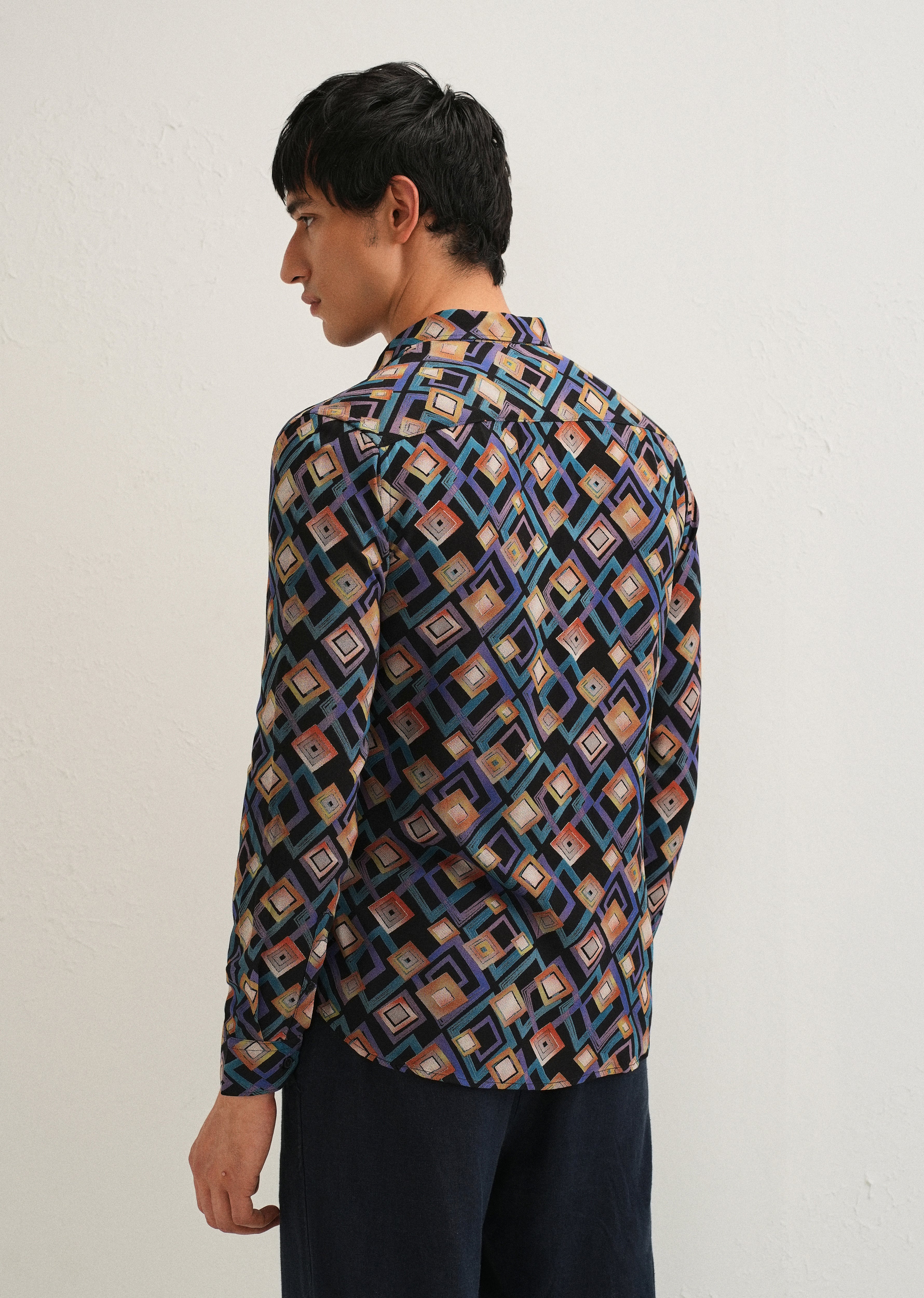 Blue Geometric Feather Shirt - Image 2