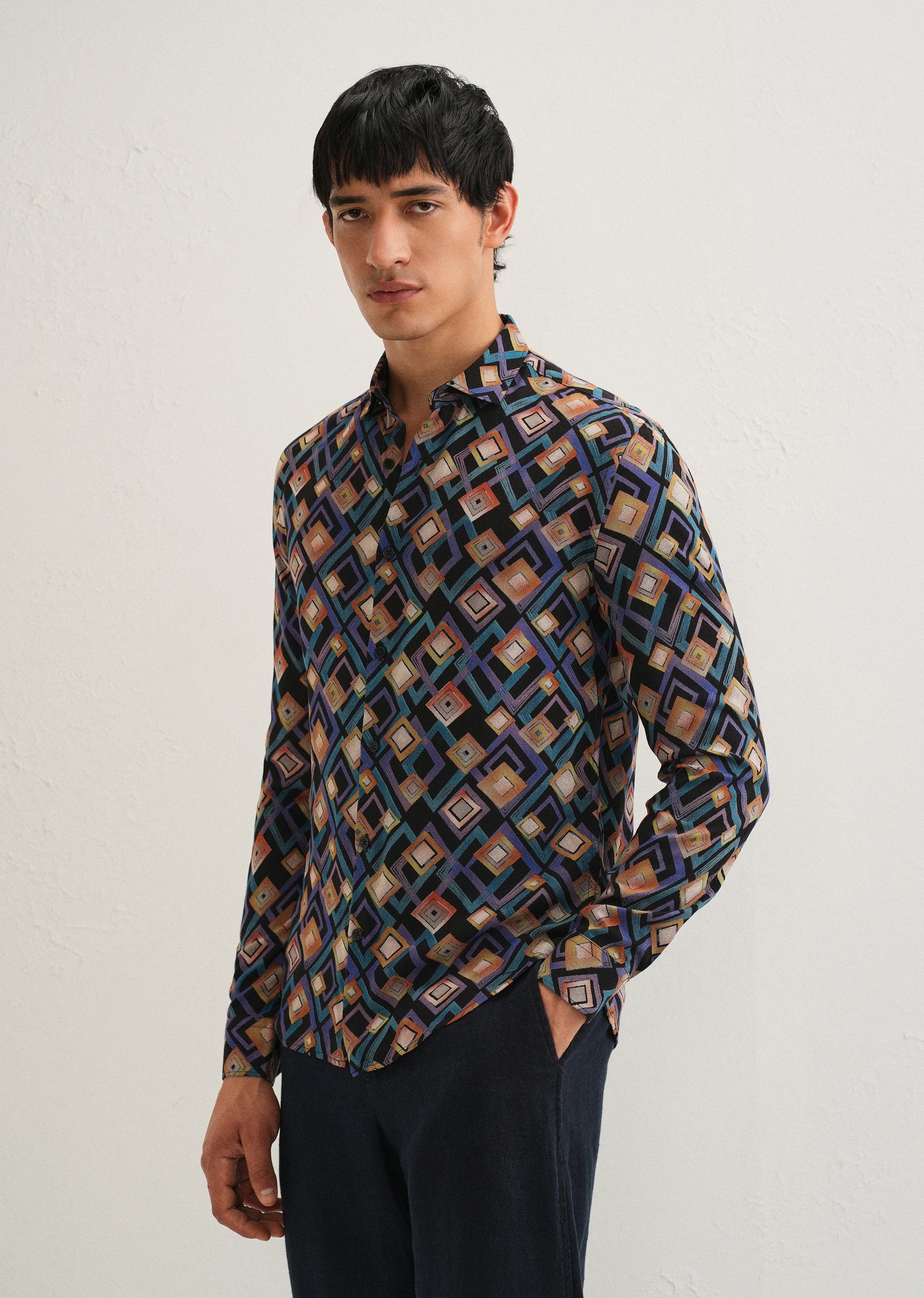 Blue Geometric Feather Shirt - Image 3