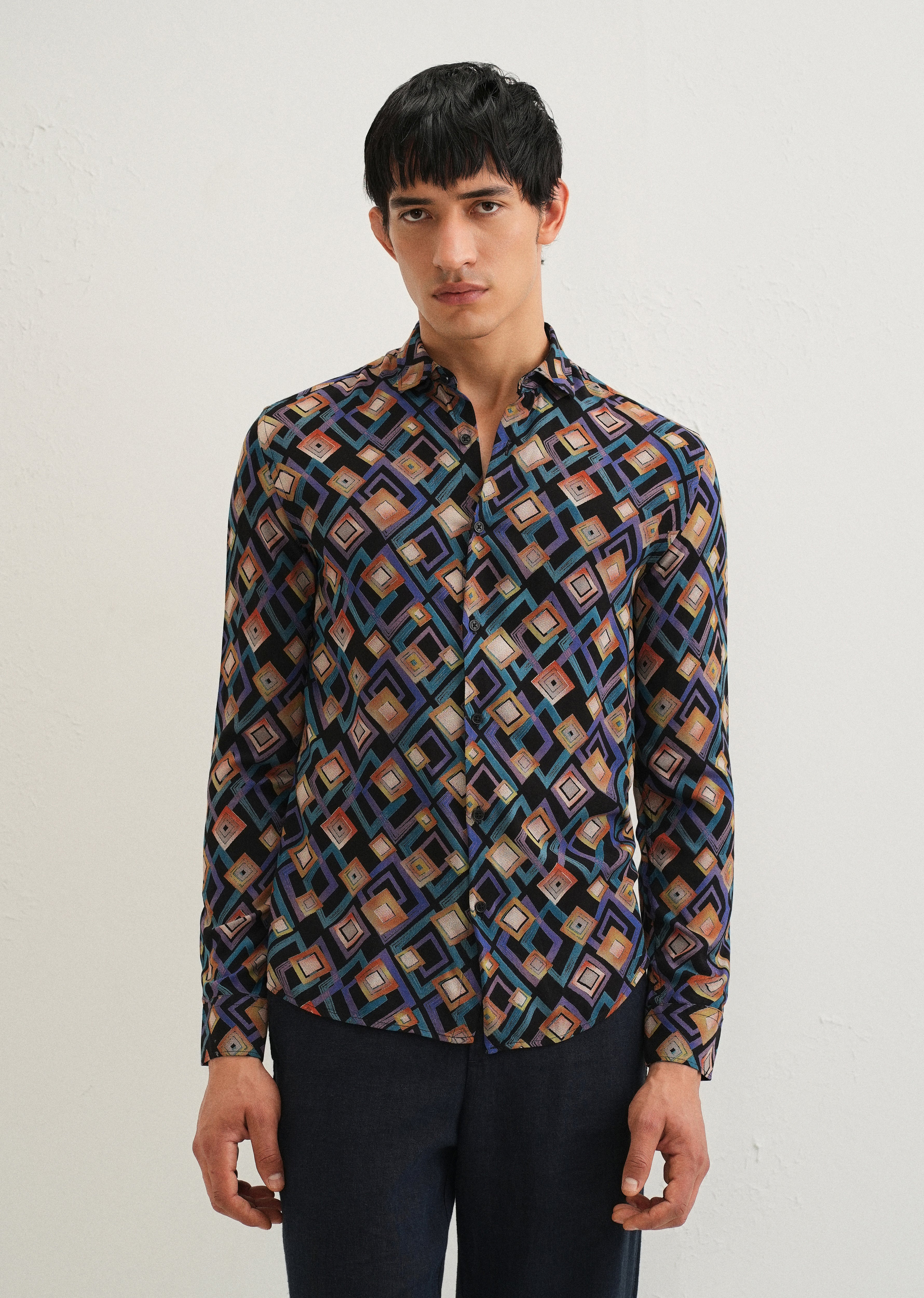 Blue Geometric Feather Shirt - Image 4