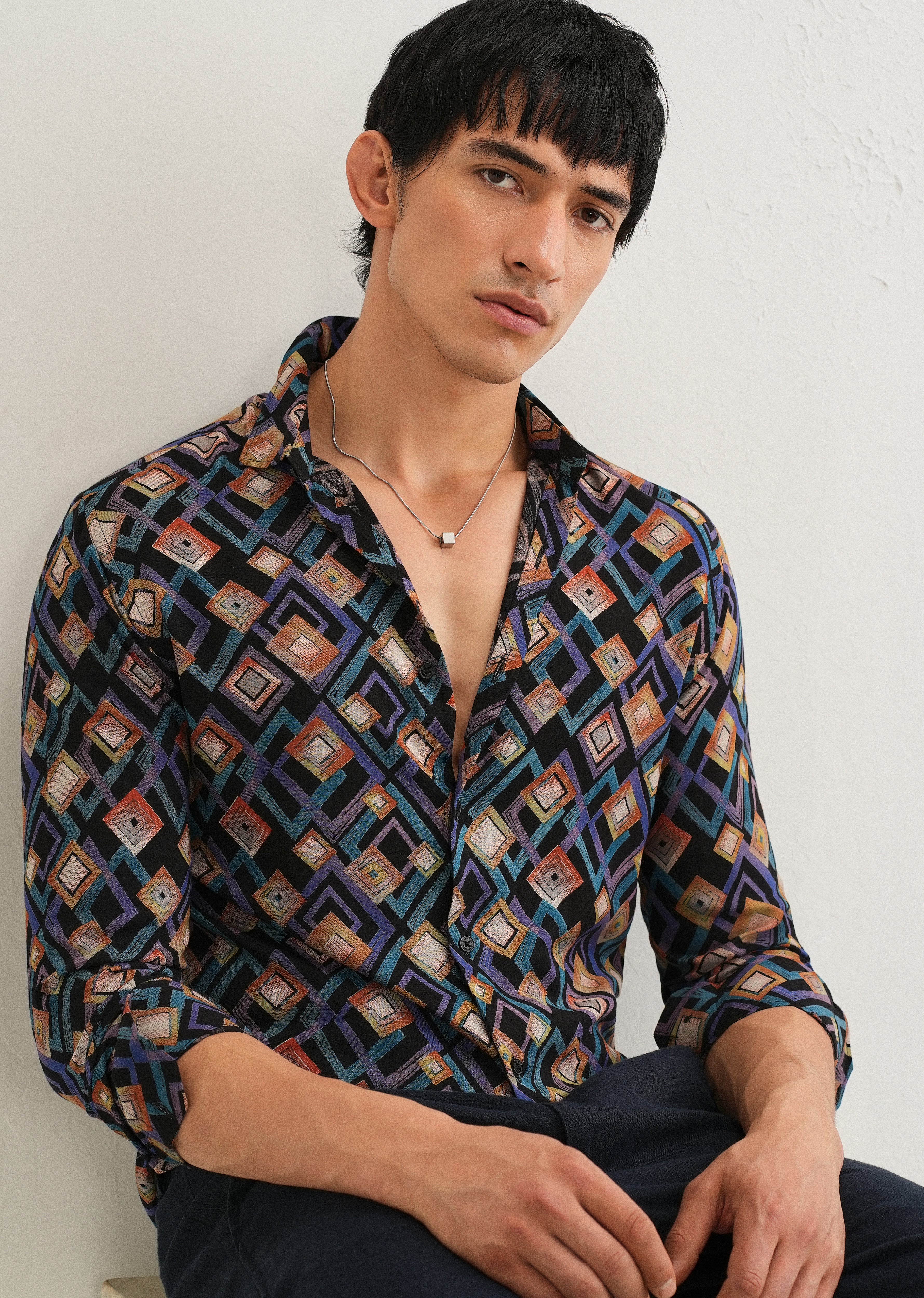 Blue Geometric Feather Shirt - Image 5