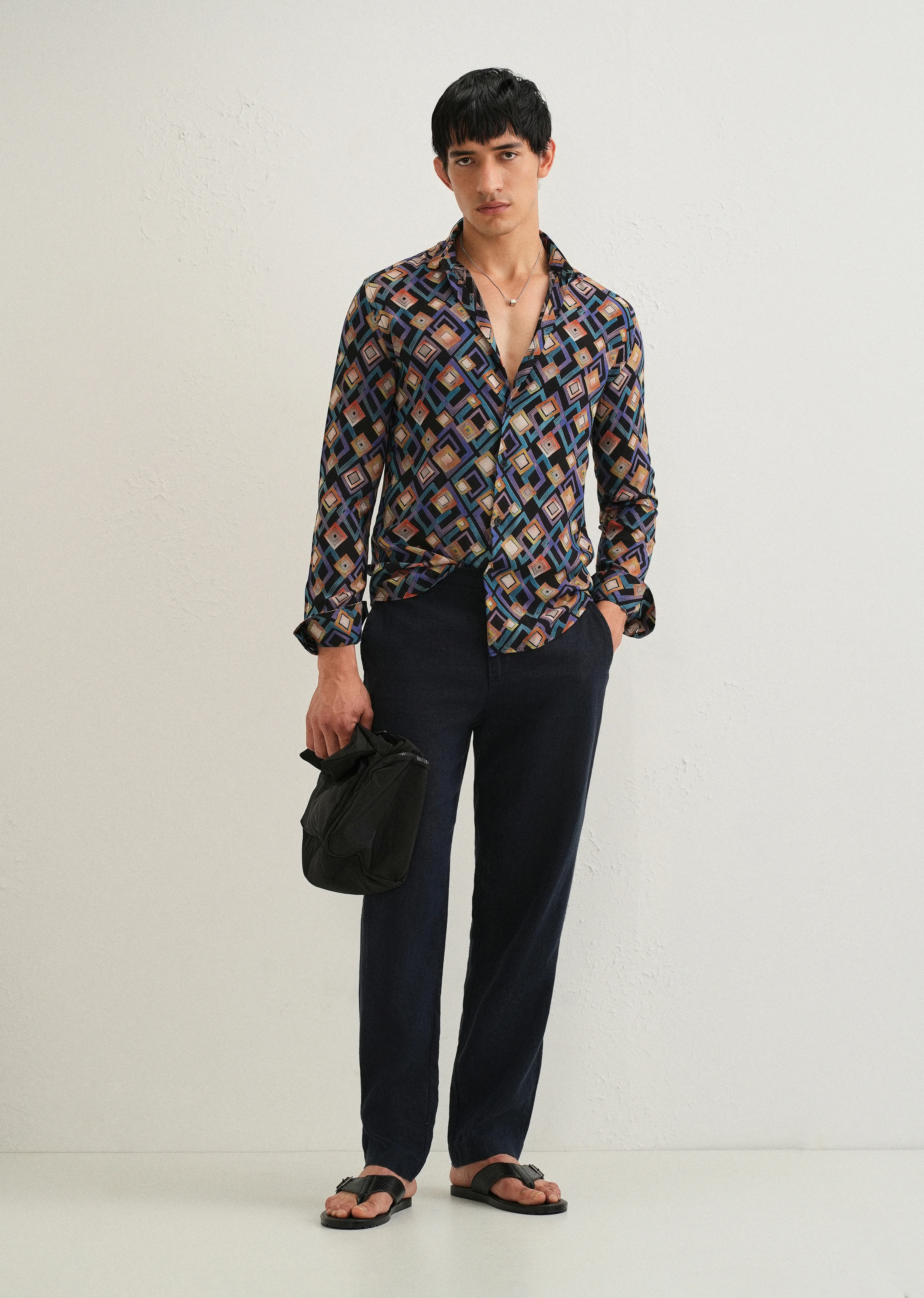 Blue Geometric Feather Shirt - Image 6