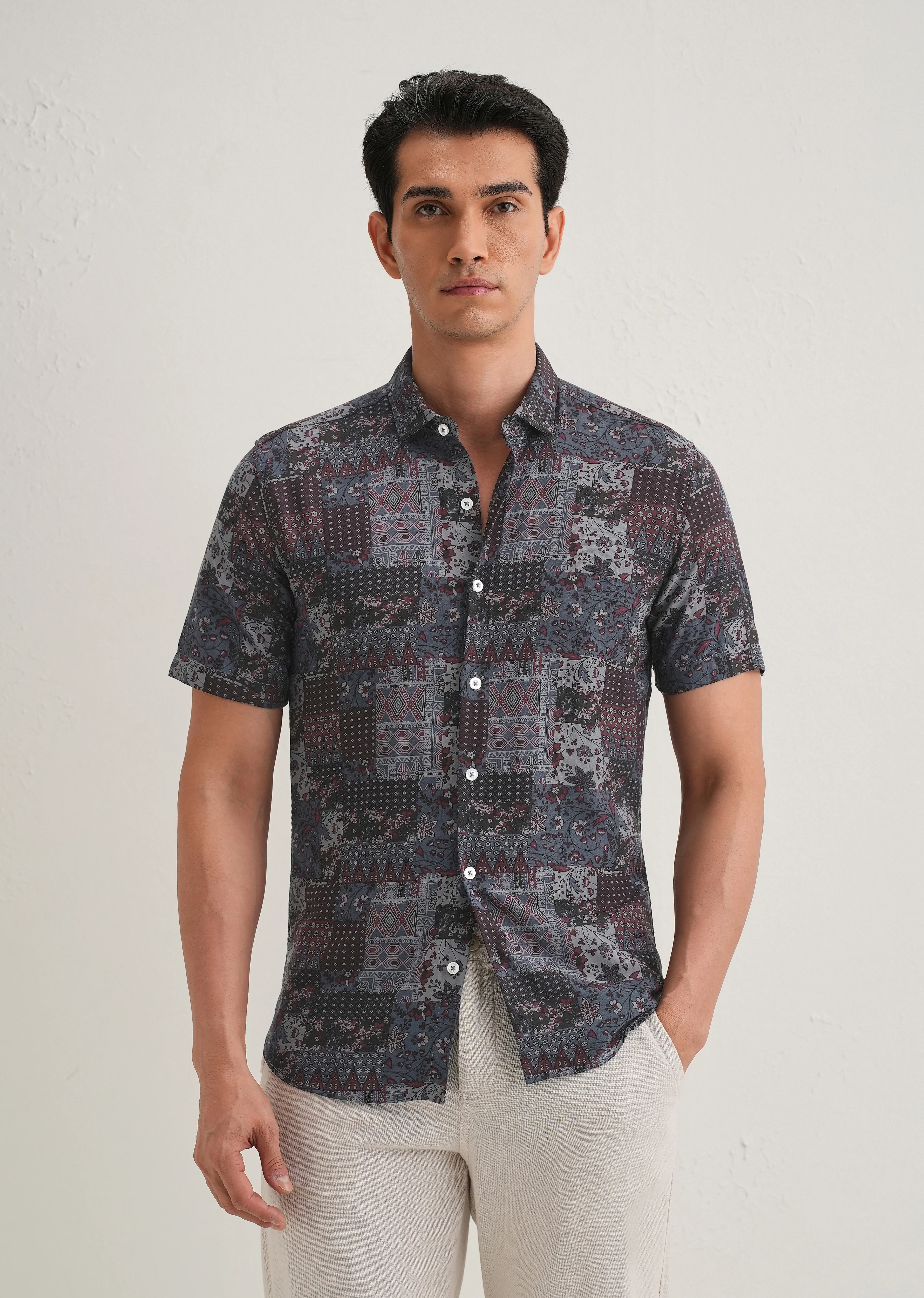 Blue Geometric Print Shirt - Image 3