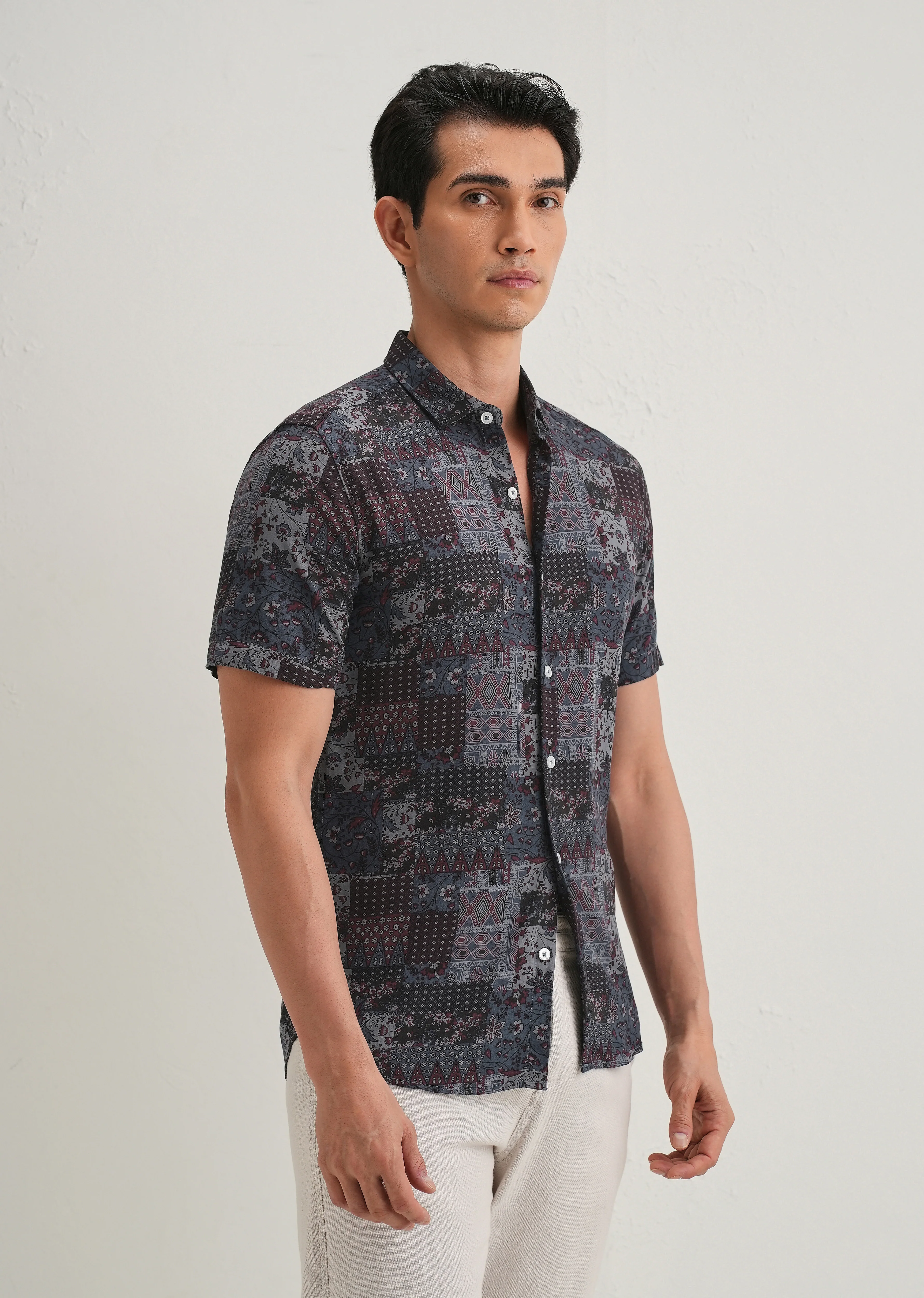 Blue Geometric Print Shirt - Image 4