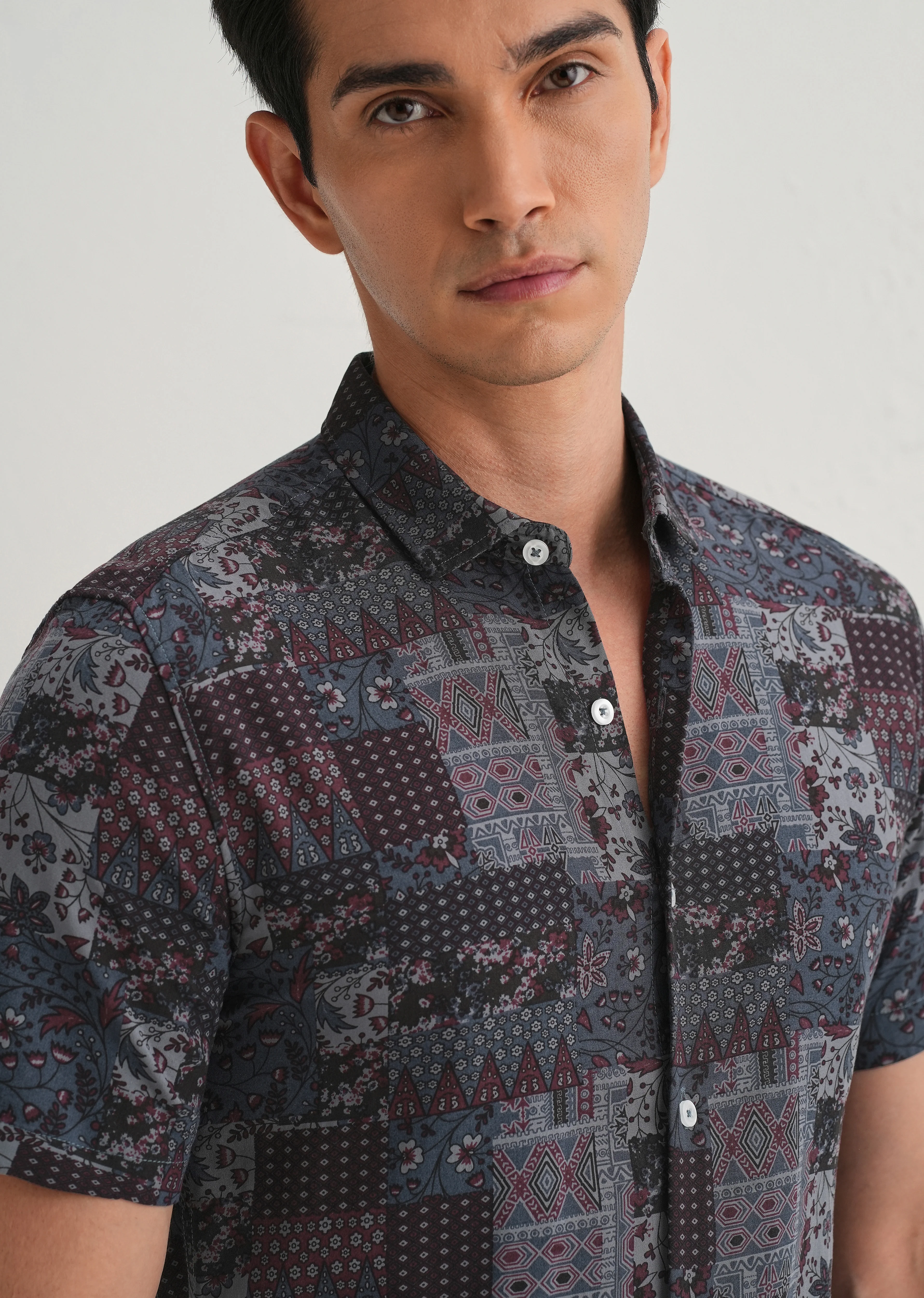 Blue Geometric Print Shirt - Image 5