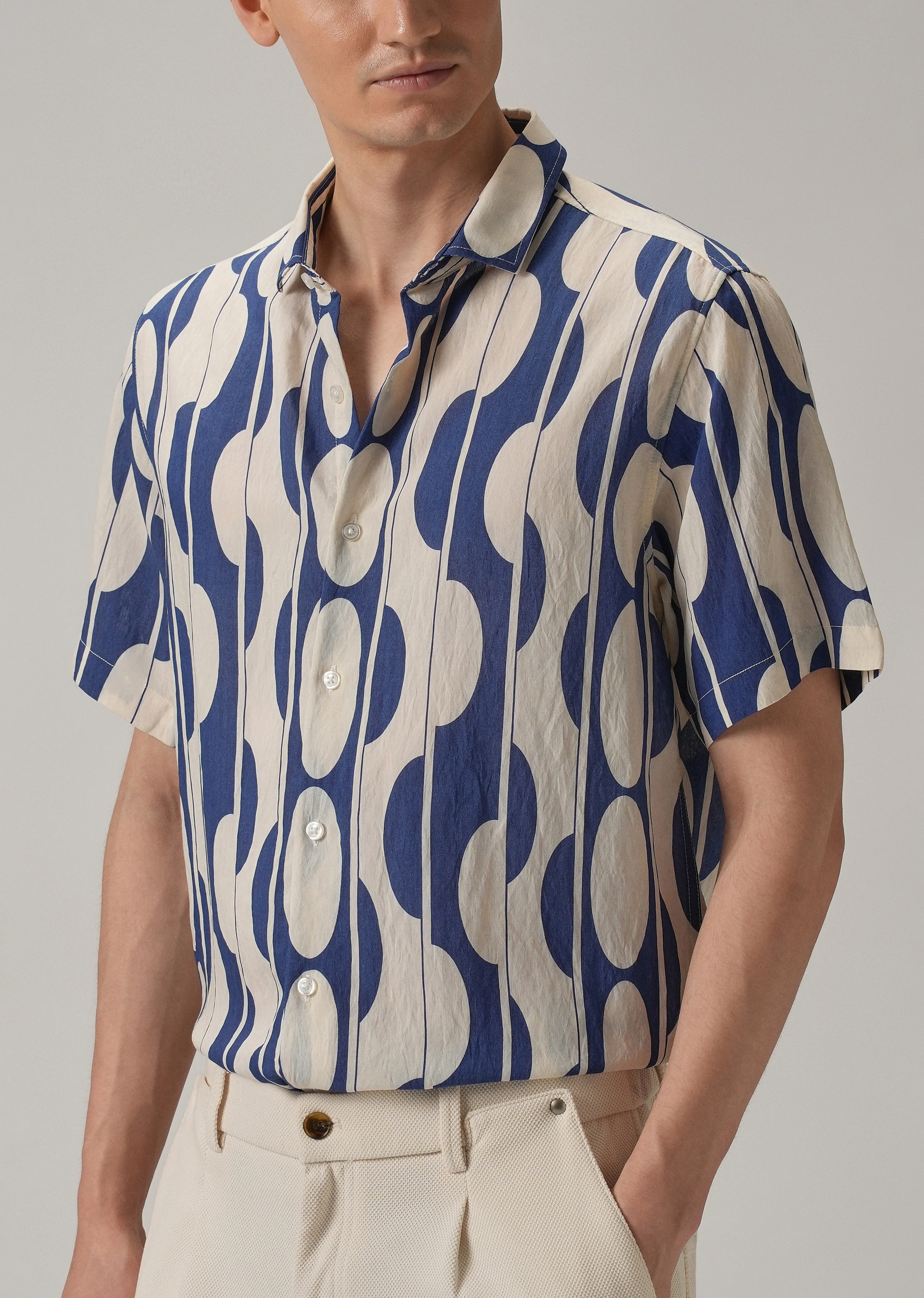 Blue Geometric Printed Shirt - Image 7