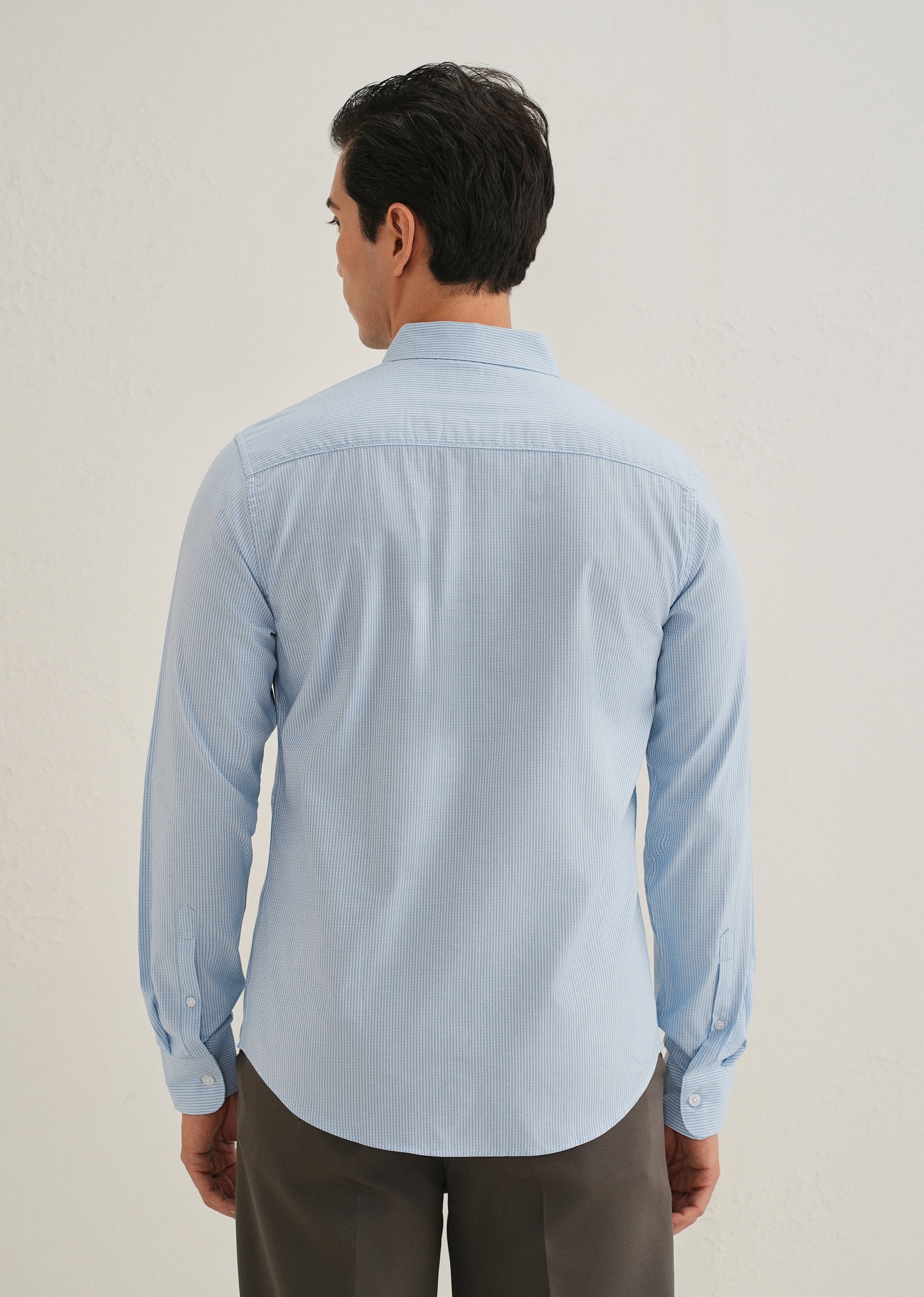 Blue Houndstooth Dobby Cotton Shirt - Image 5