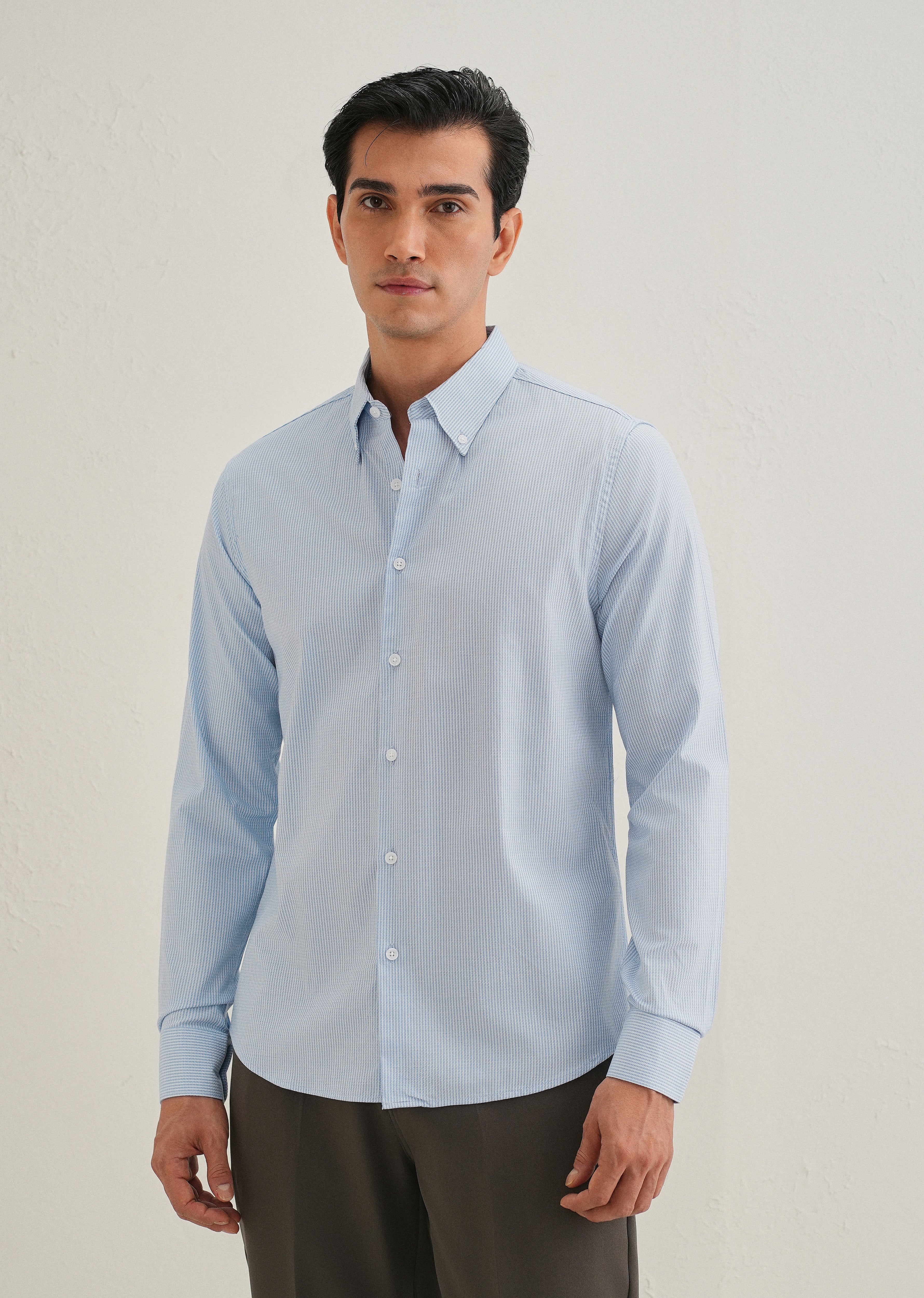 Blue Houndstooth Dobby Cotton Shirt - Image 6