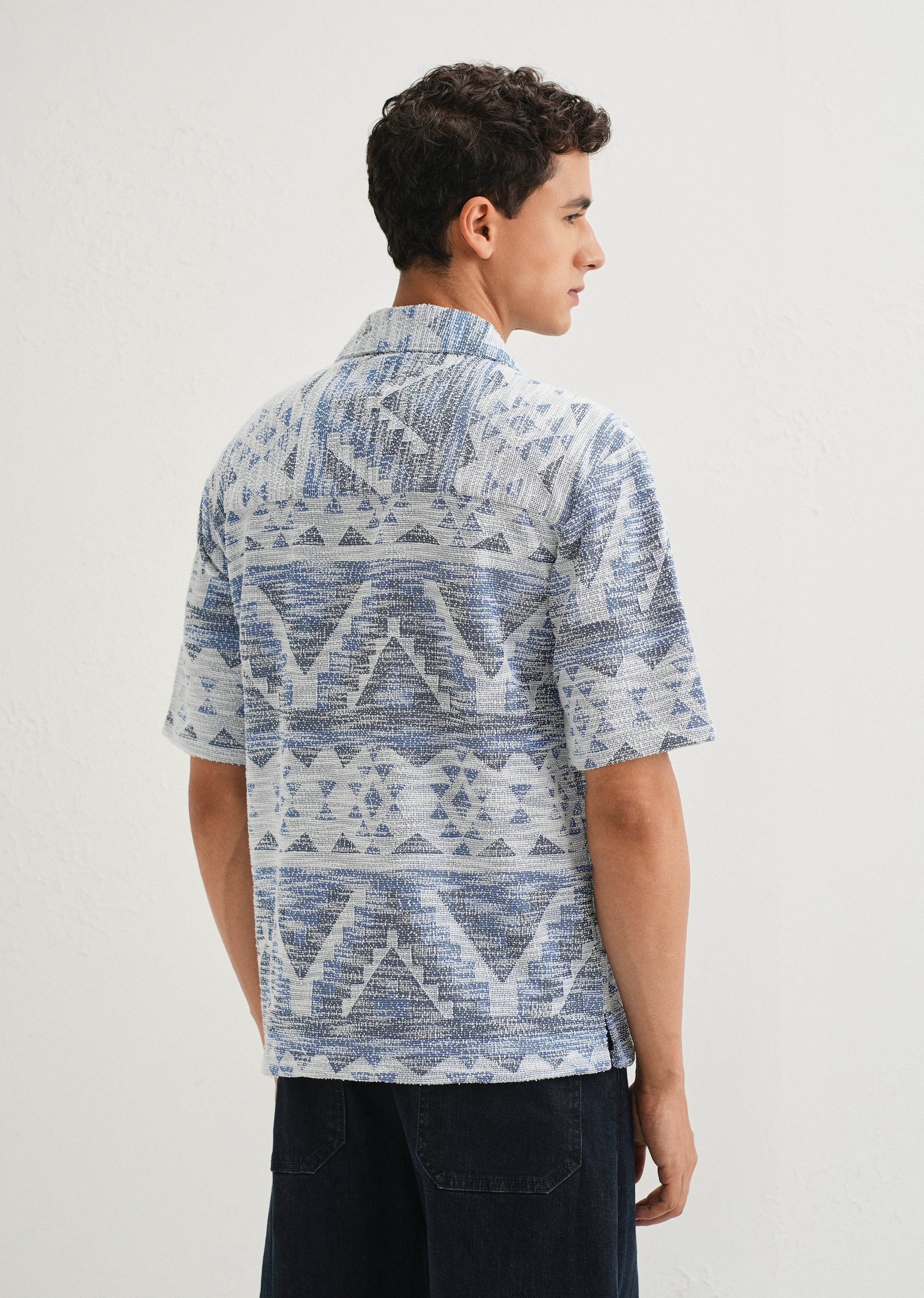 Blue Jacquard Knitted Shirt - Image 2