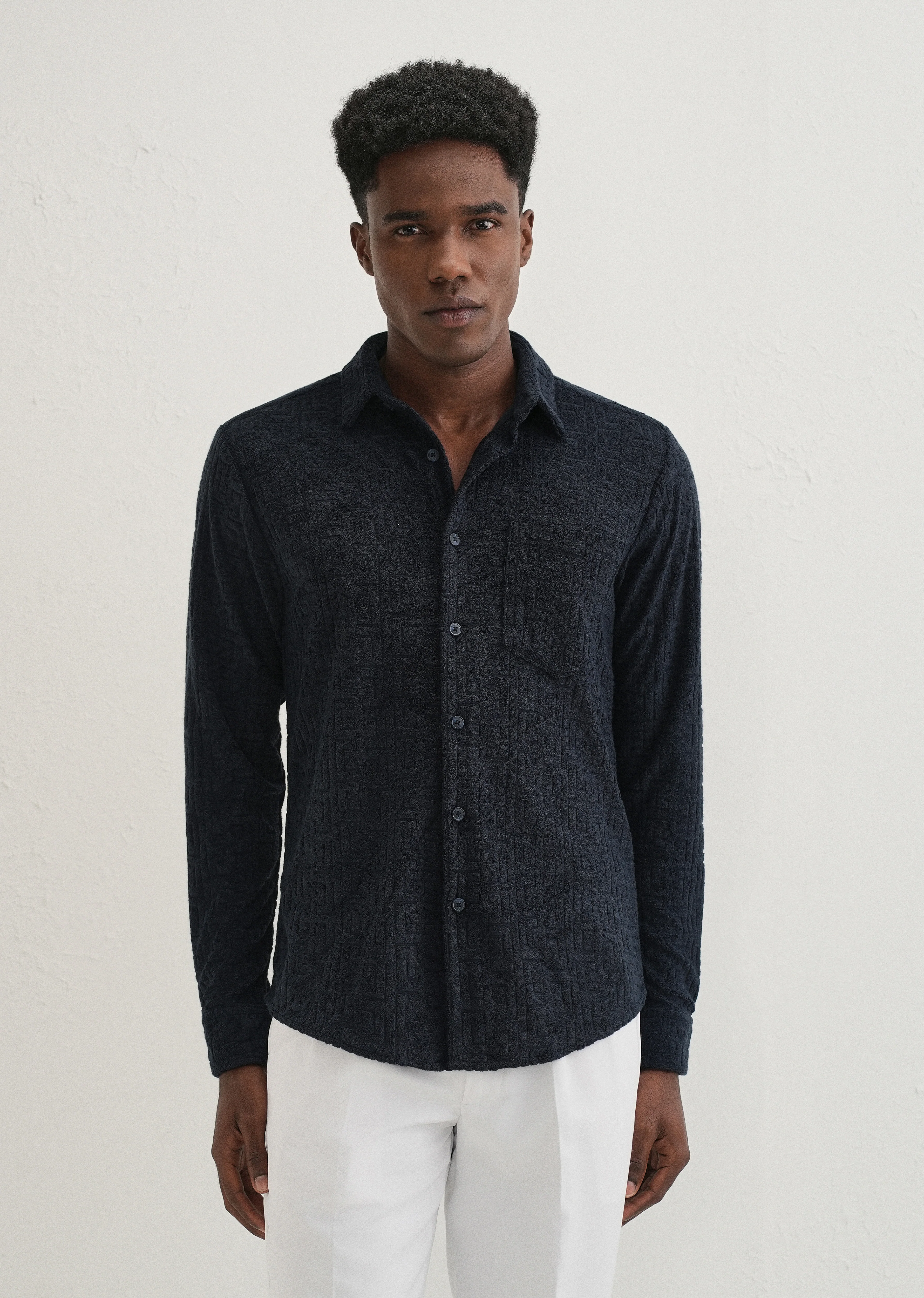 Blue Jacquard Knitted Shirt - Image 2