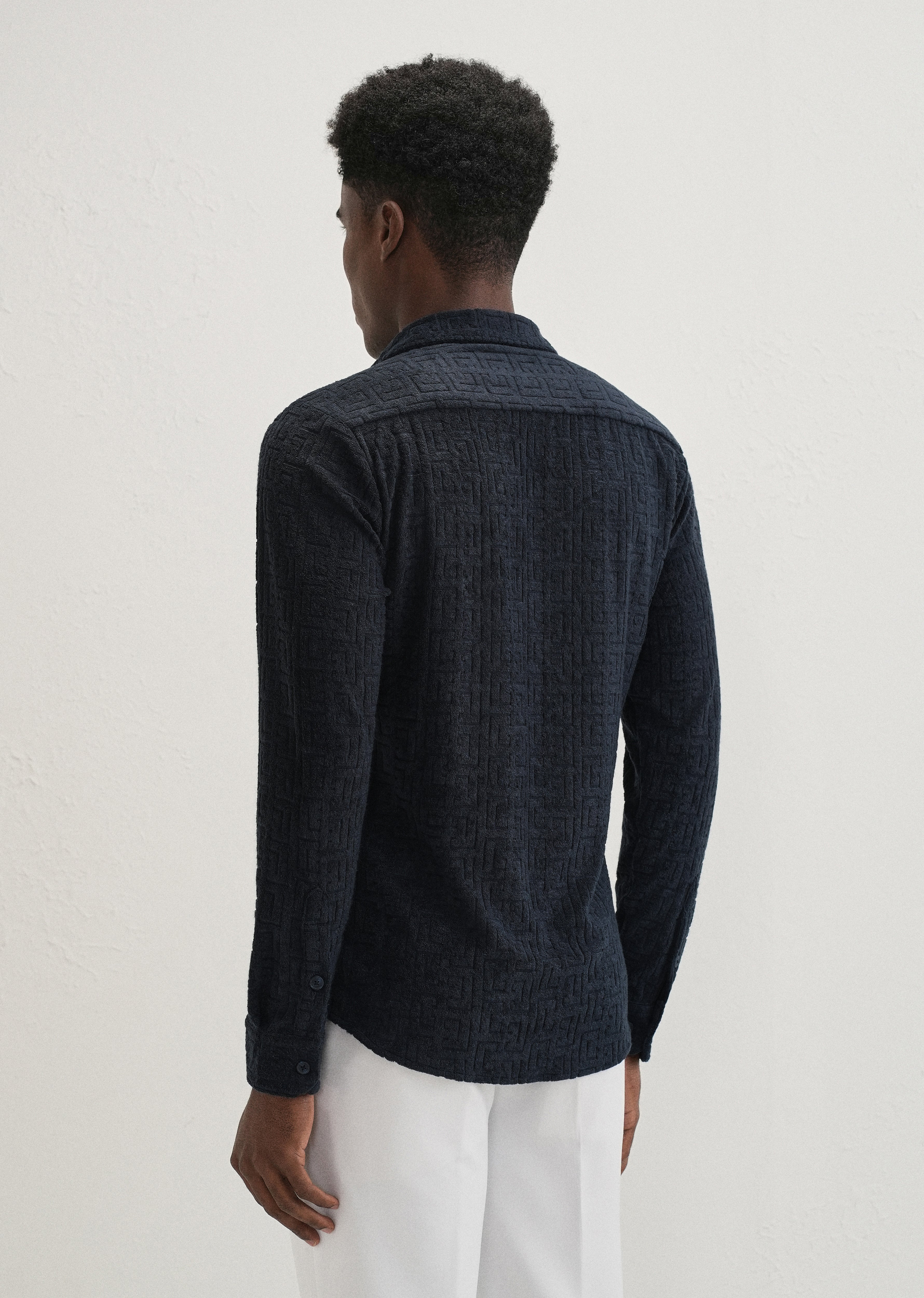 Blue Jacquard Knitted Shirt - Image 3