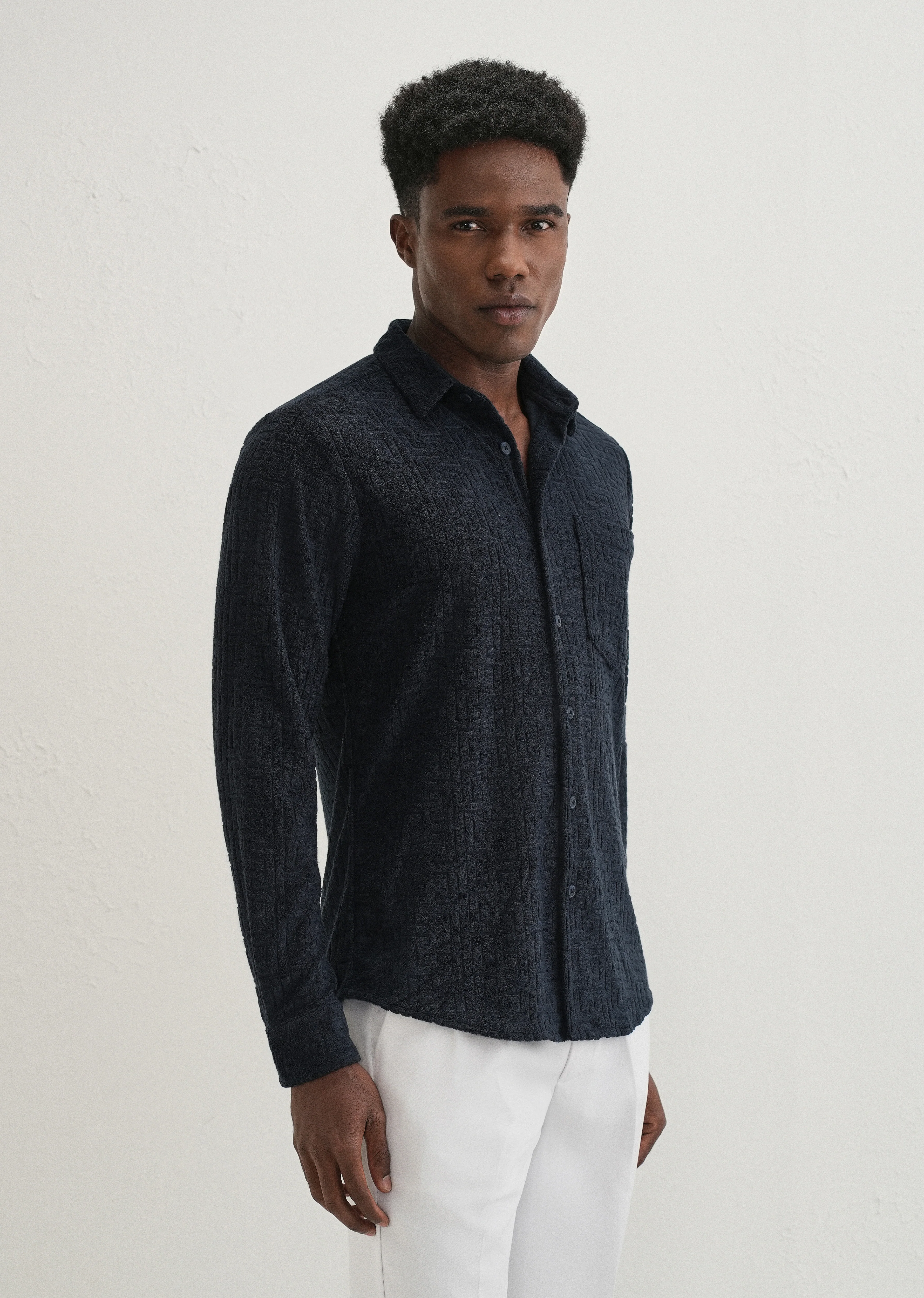 Blue Jacquard Knitted Shirt - Image 4