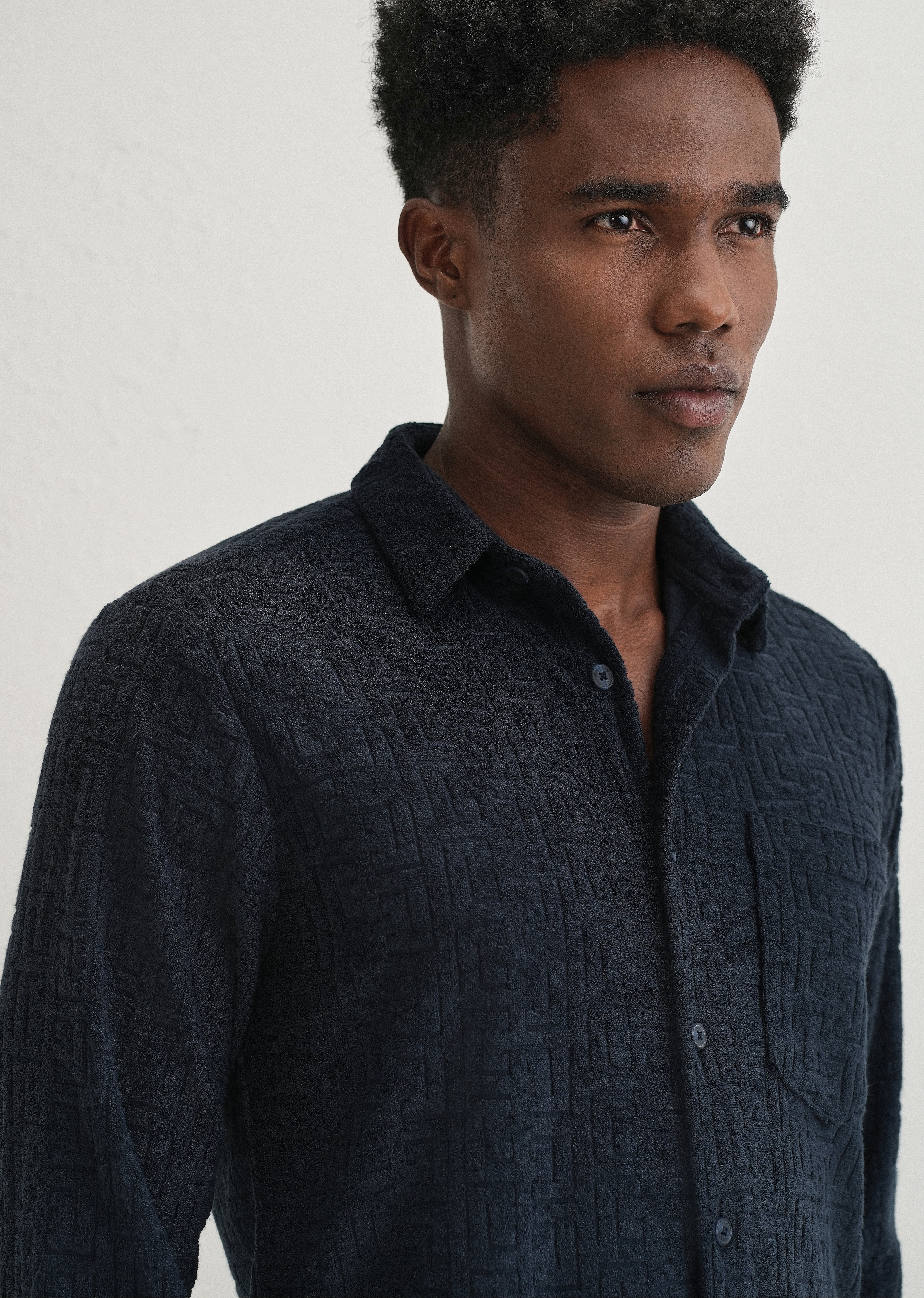 Blue Jacquard Knitted Shirt - Image 5