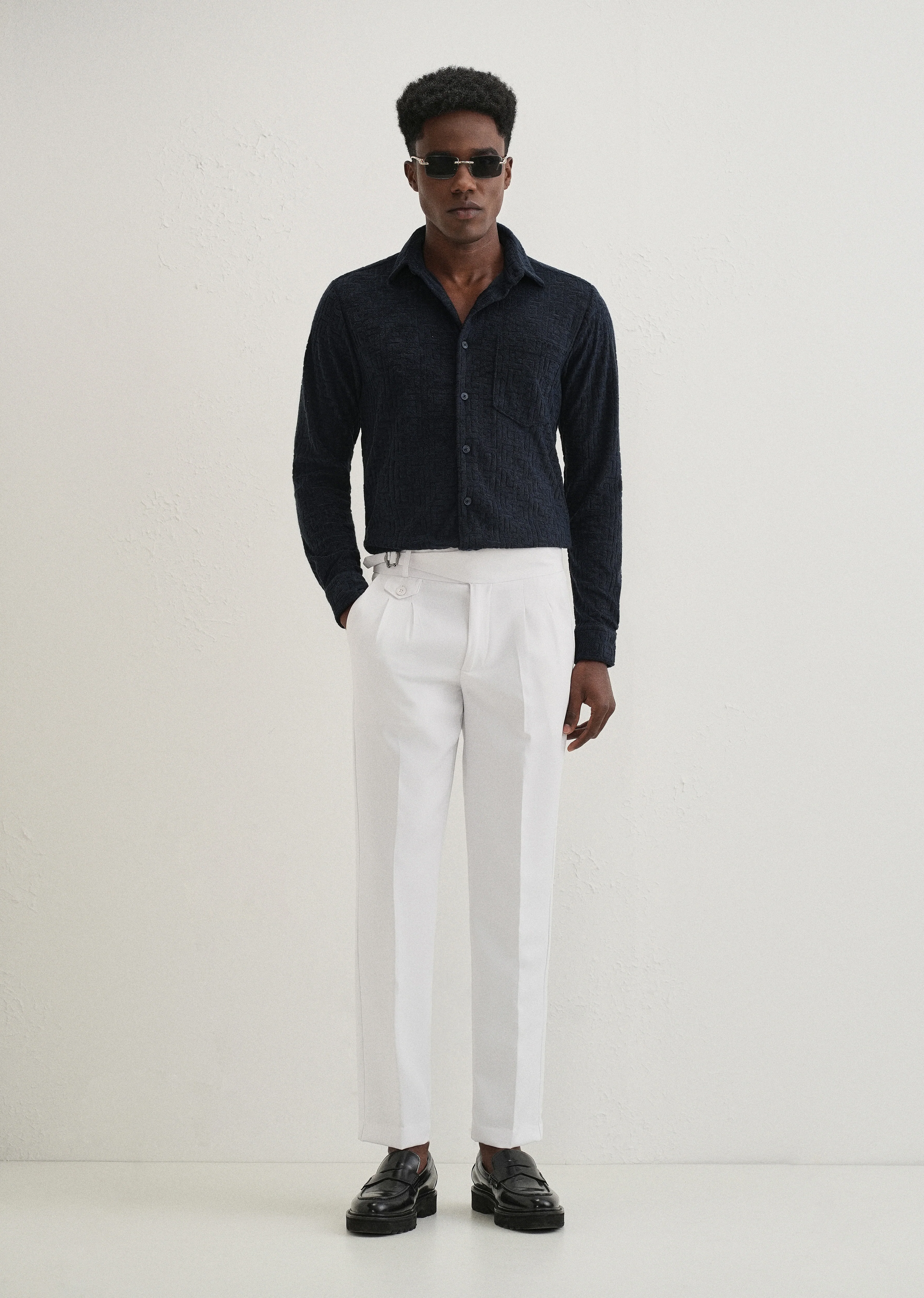 Blue Jacquard Knitted Shirt - Image 6