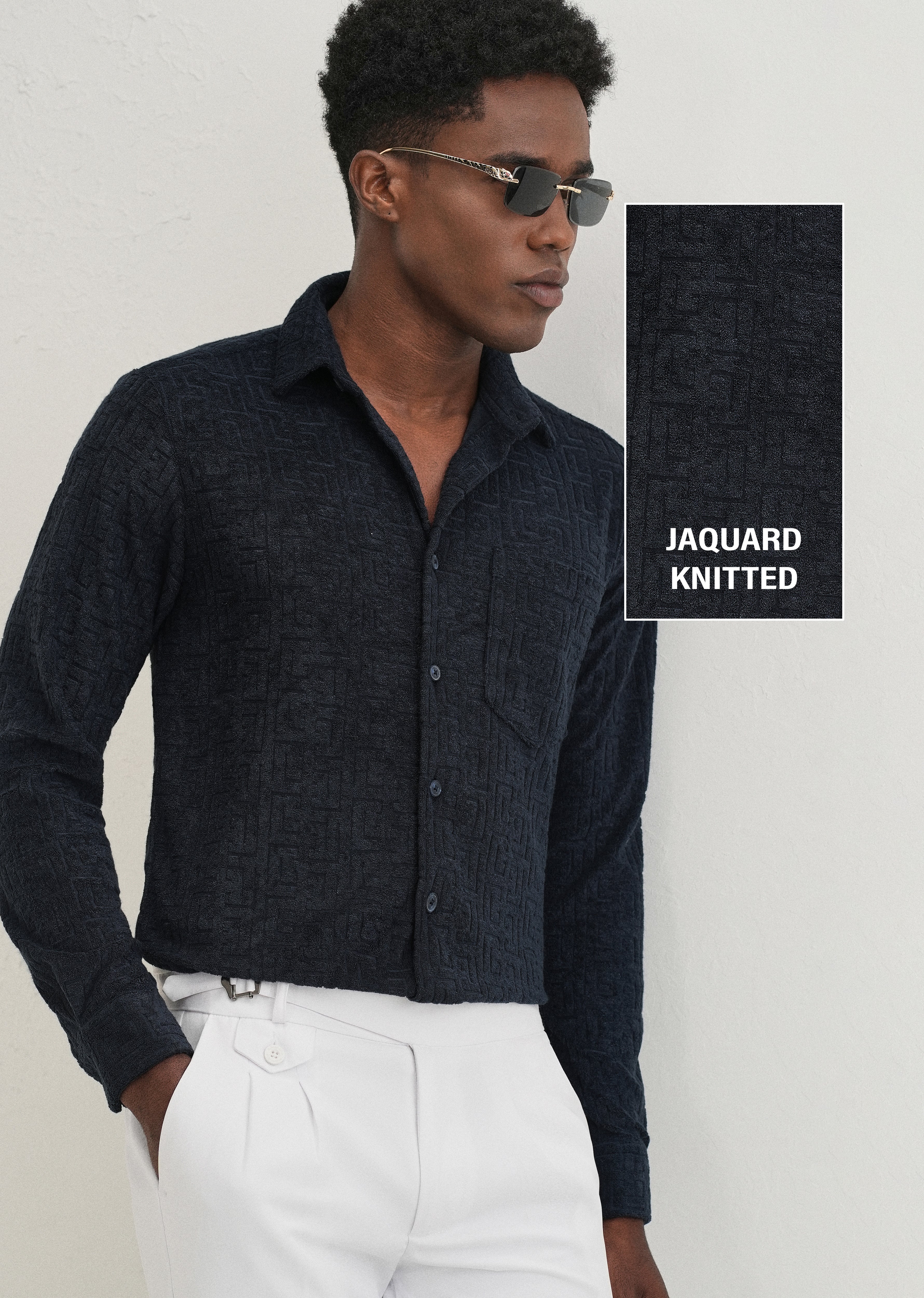 Blue Jacquard Knitted Shirt - Image 7