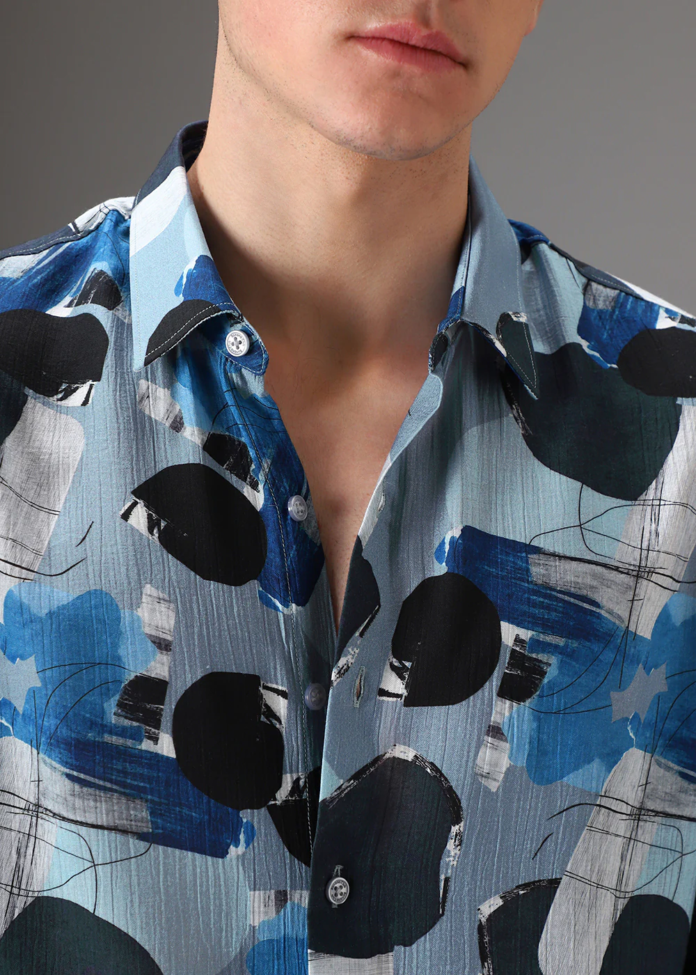 Blue Line Abstract Crushed Printed Shirt - Image 2