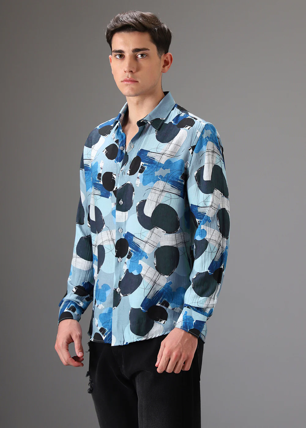 Blue Line Abstract Crushed Printed Shirt - Image 5
