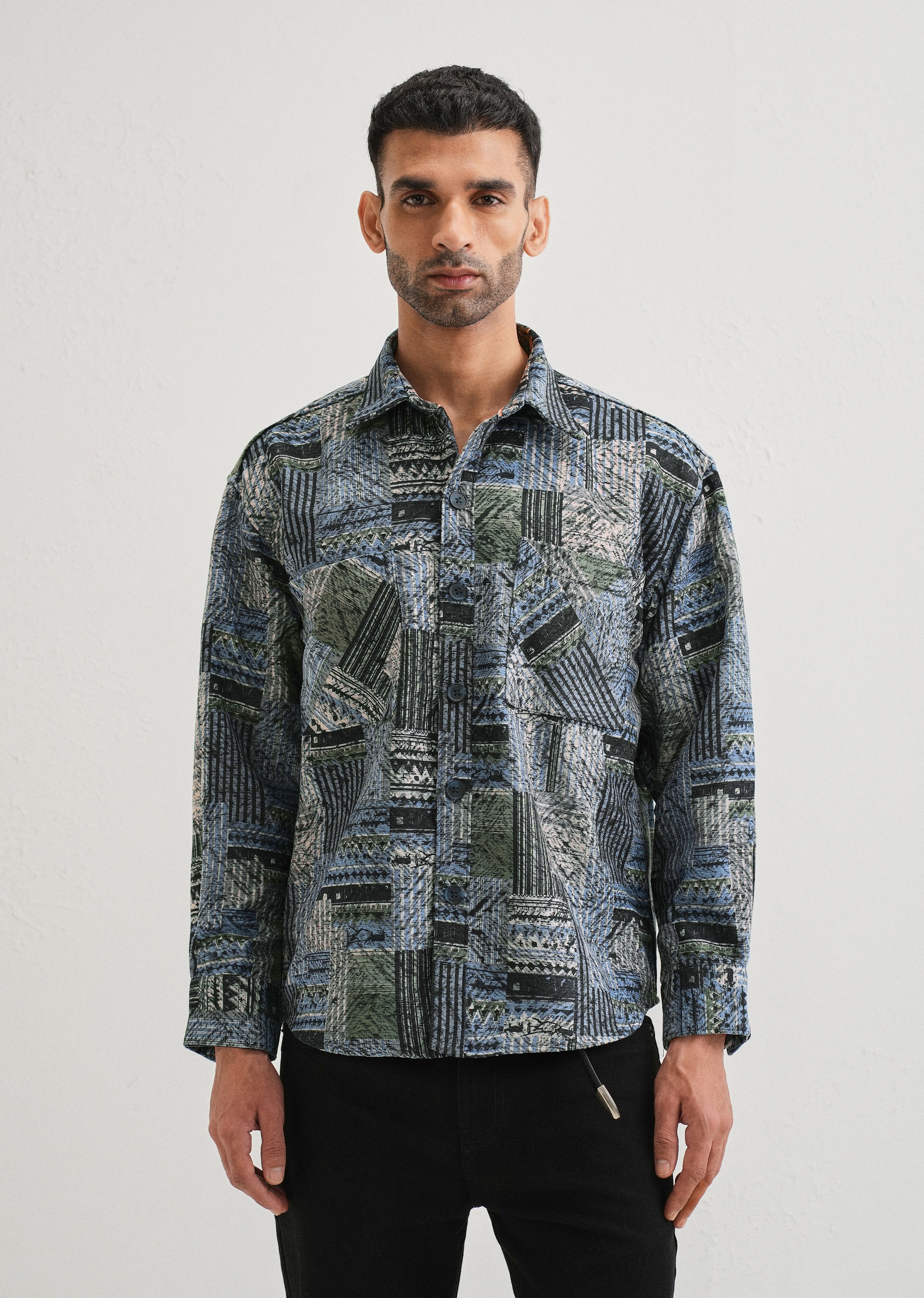 Blue Line Abstract Regular Fit Shacket - Image 3