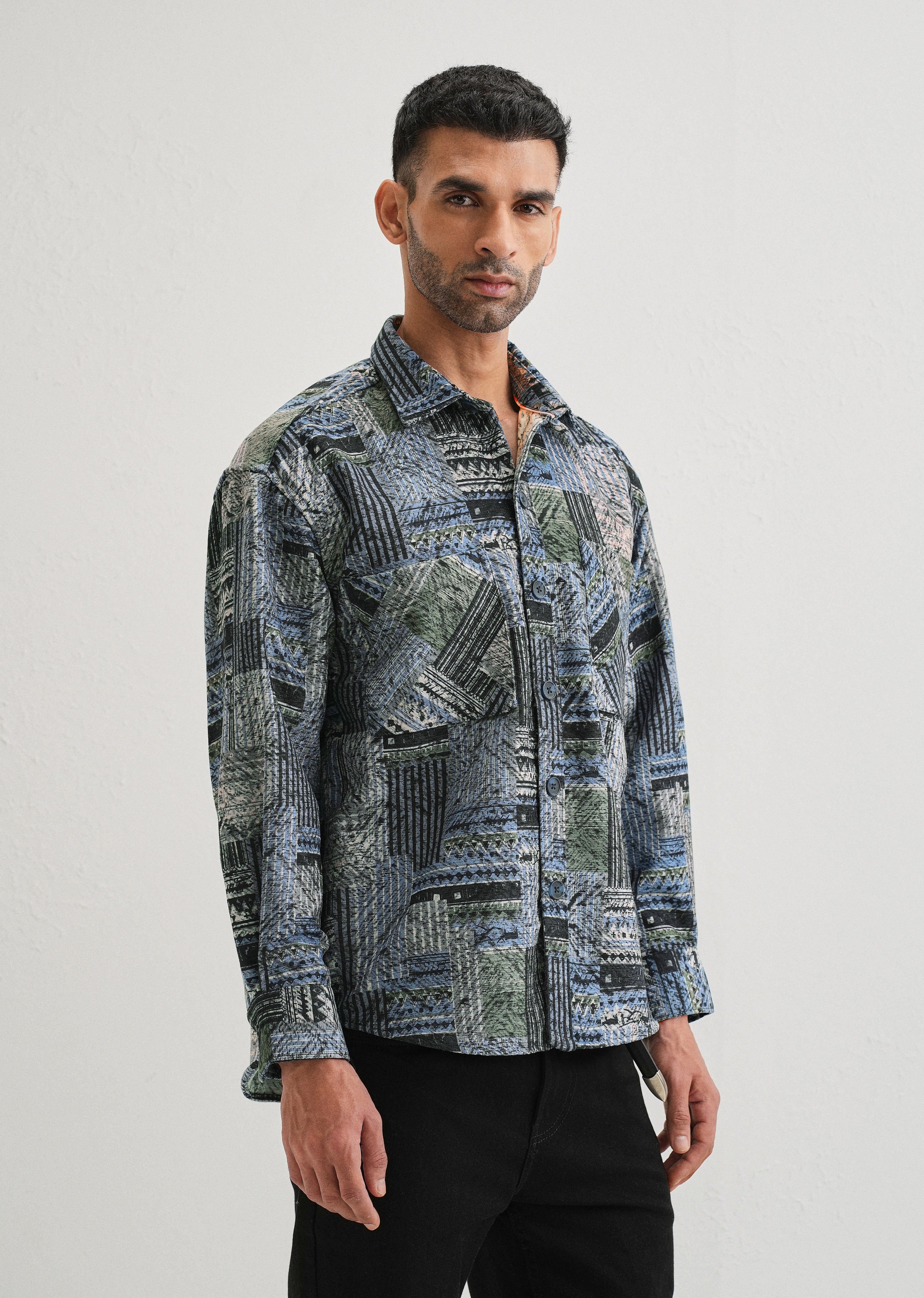 Blue Line Abstract Regular Fit Shacket - Image 4