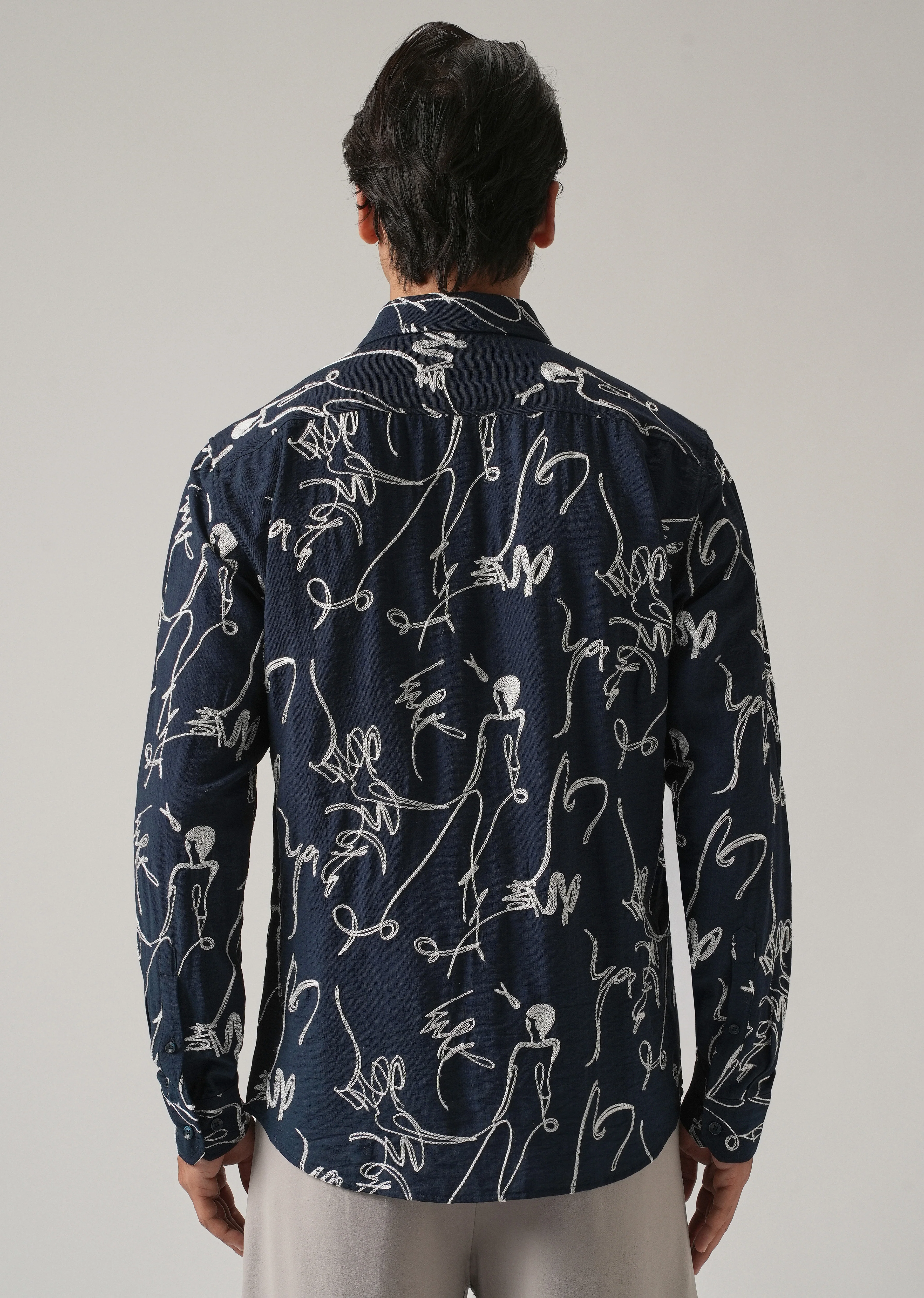 Blue Line Art Embroidery Shirt - Image 3