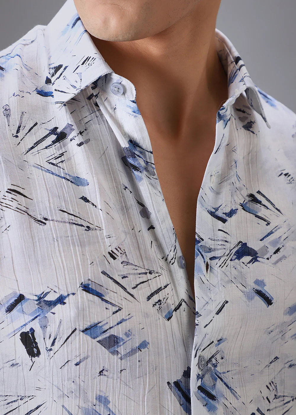 Blue Linear Crushed Printed Shirt - Image 2