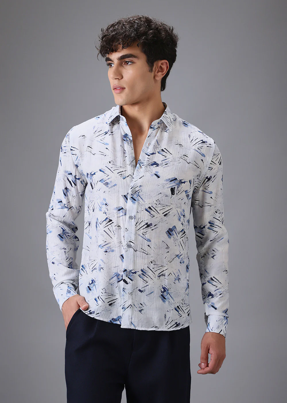 Blue Linear Crushed Printed Shirt - Image 3