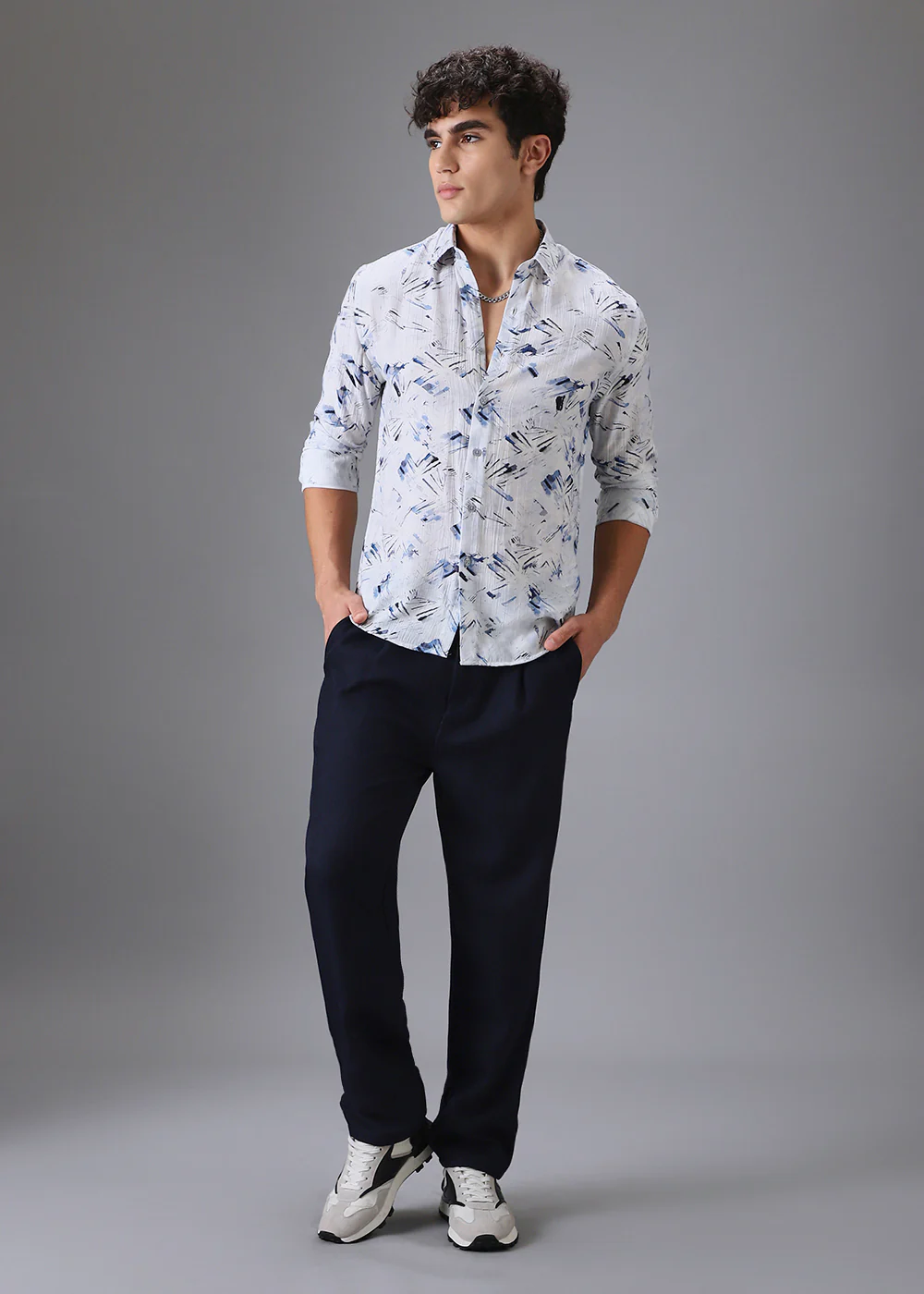 Blue Linear Crushed Printed Shirt - Image 6