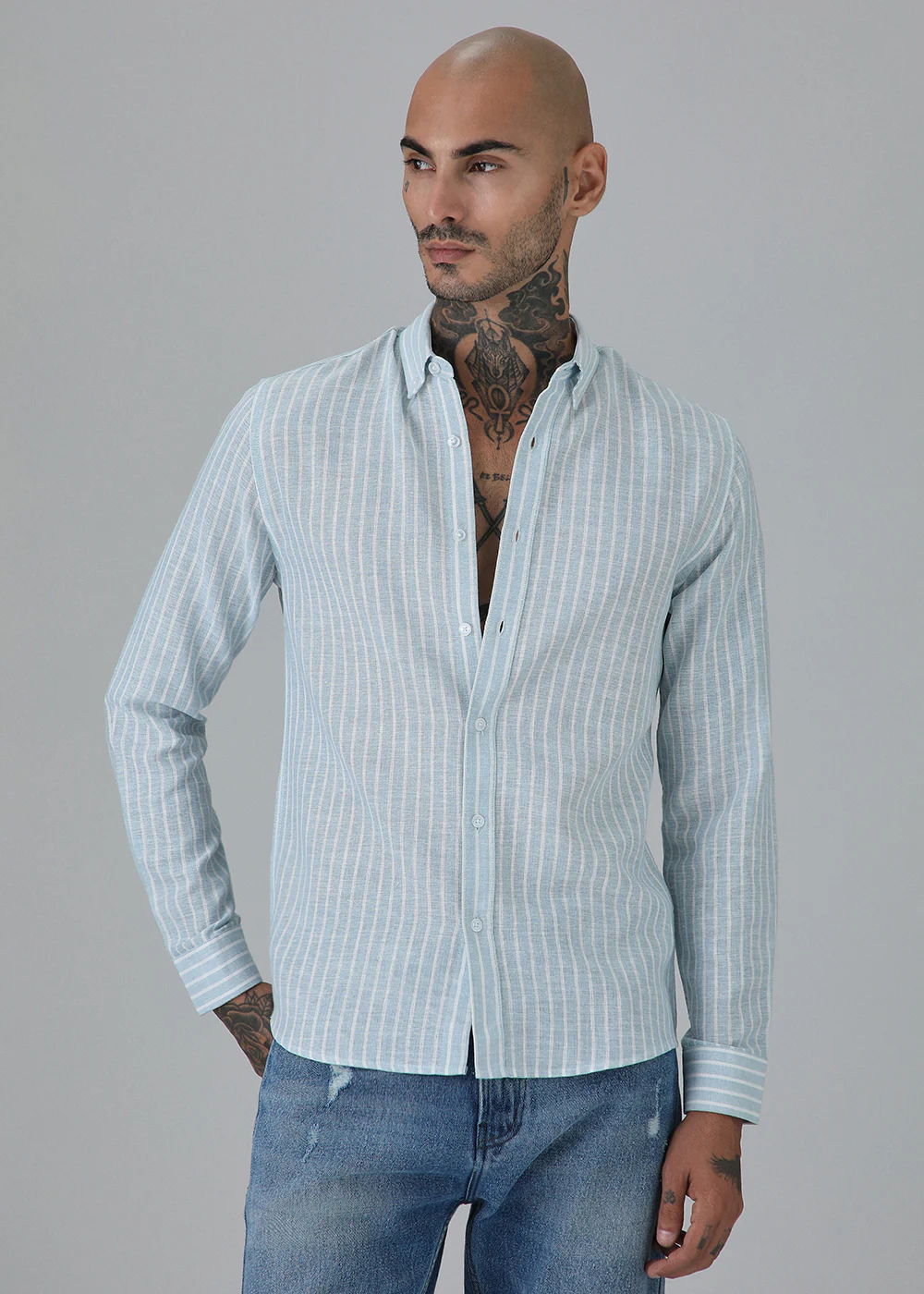Blue Linen Stripe Shirt - Image 3