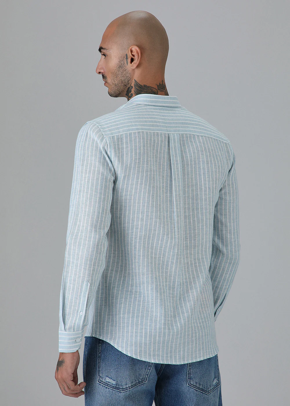 Blue Linen Stripe Shirt - Image 4