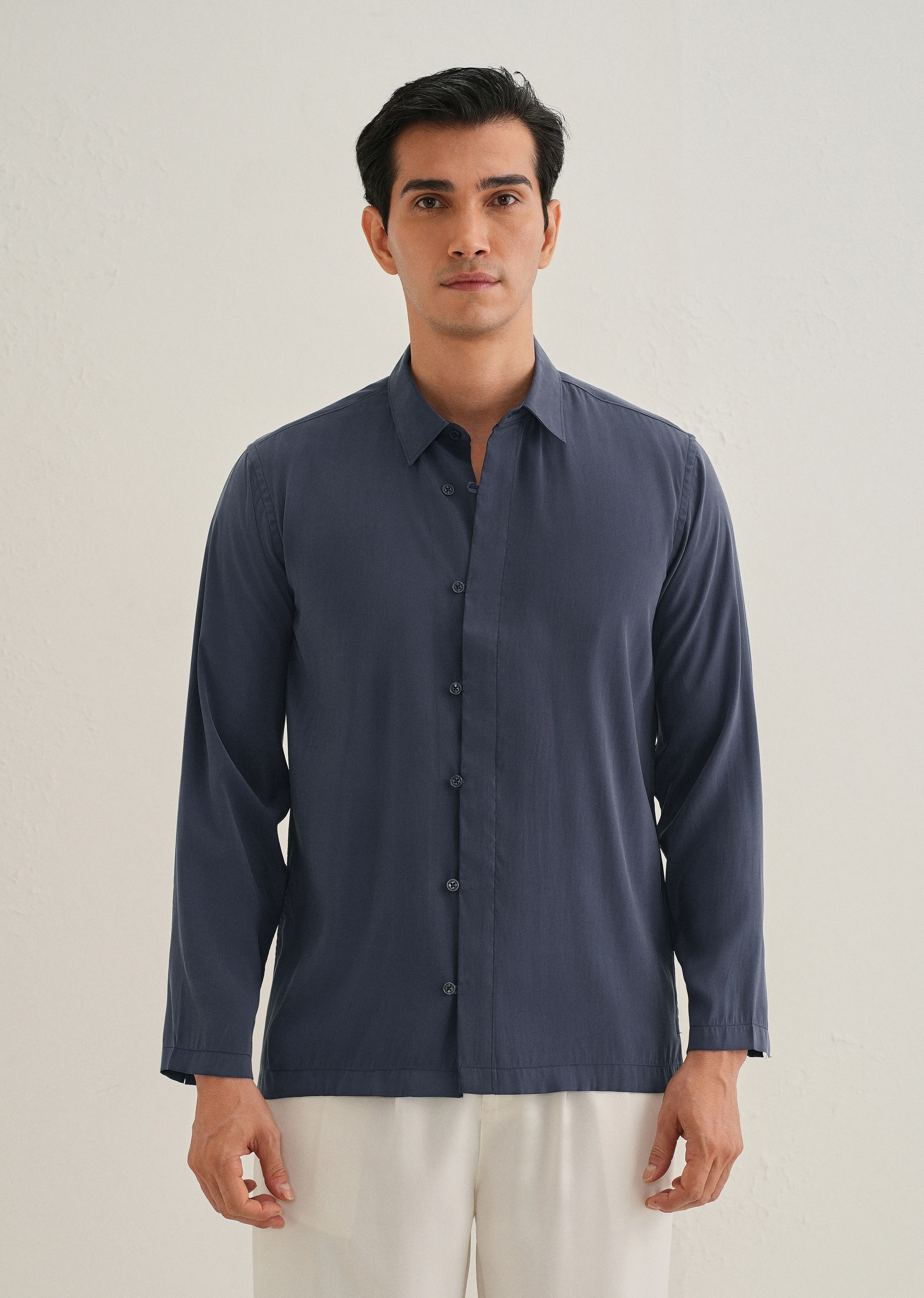 Blue Loop Button-Down Plain Shirt - Image 3