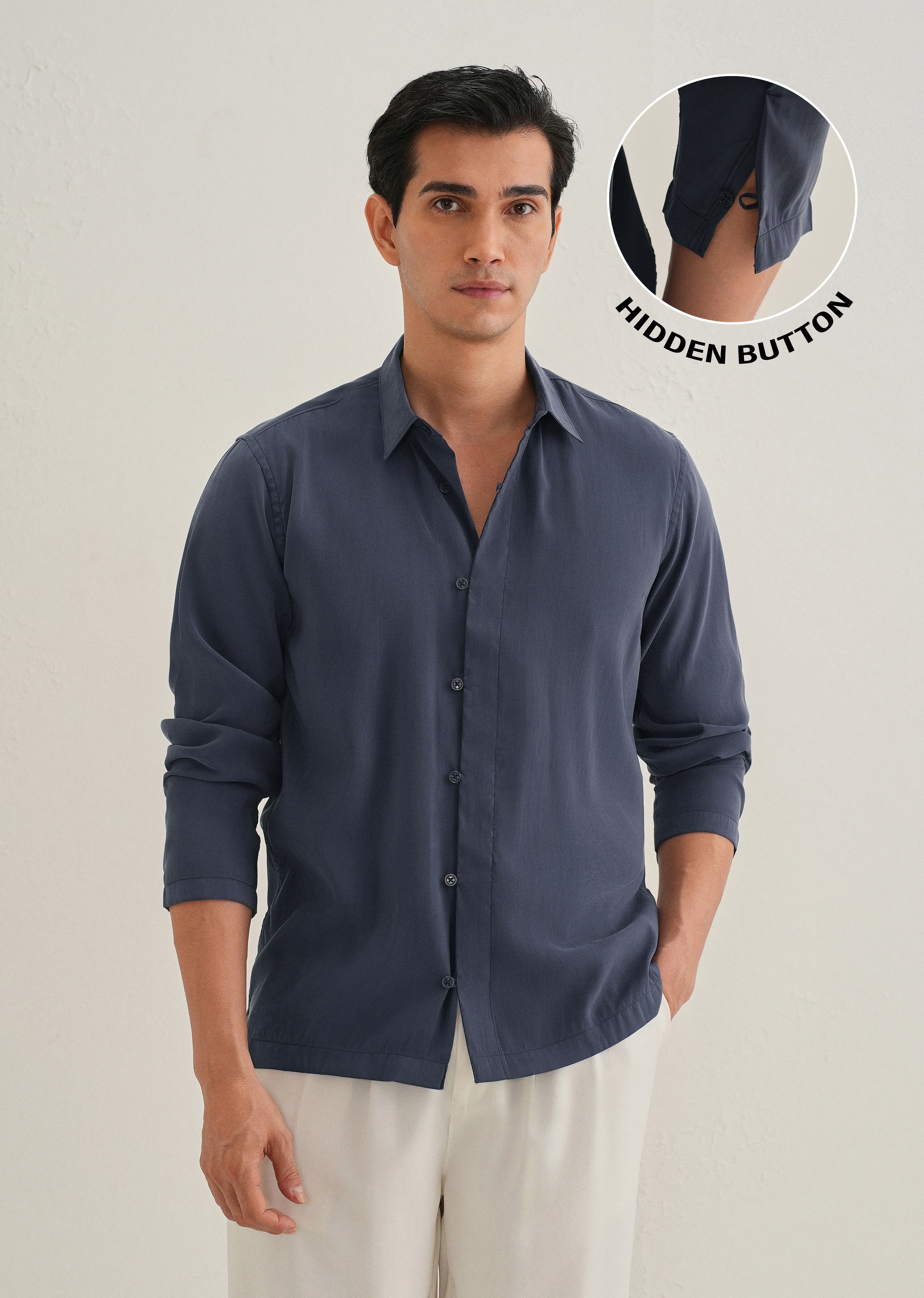 Blue Loop Button-Down Plain Shirt - Image 8