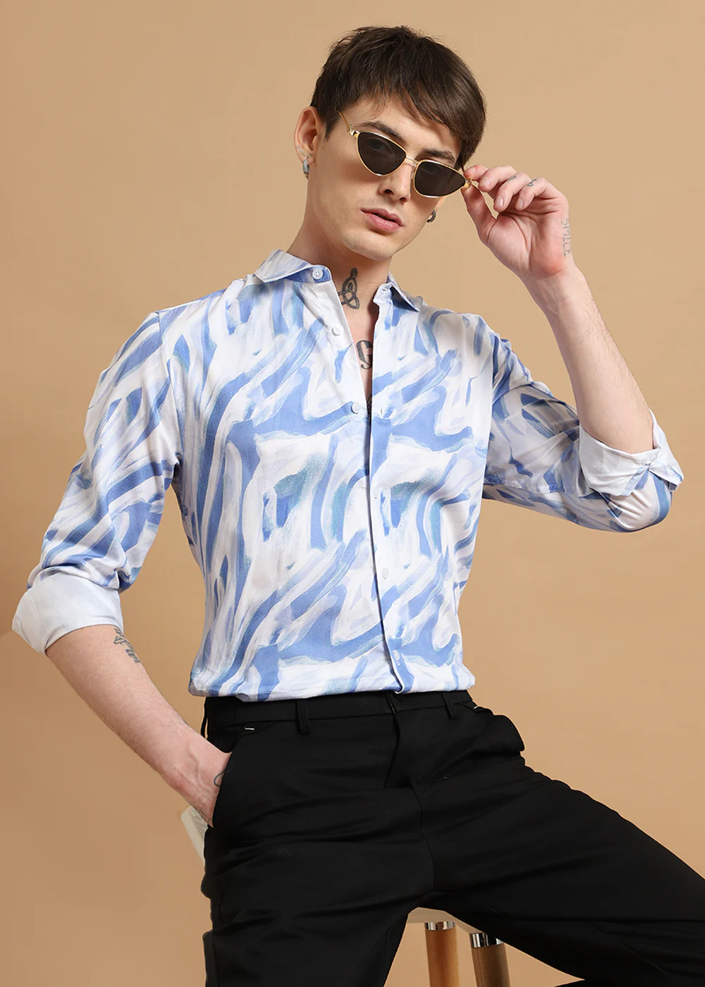 Blue Marble Printed shirt - Image 7