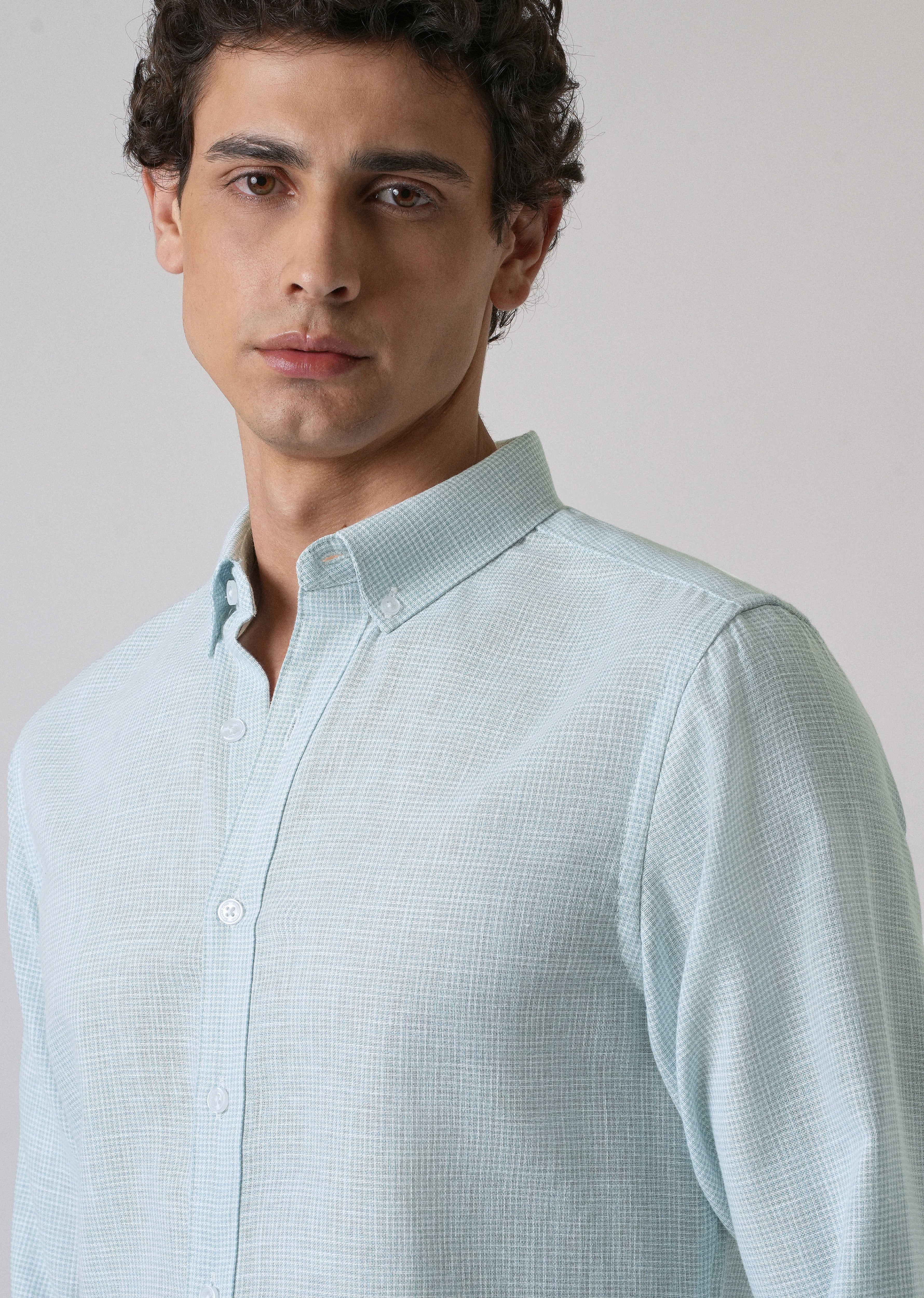 Blue Micro Checks Blended Cotton Shirt - Image 2