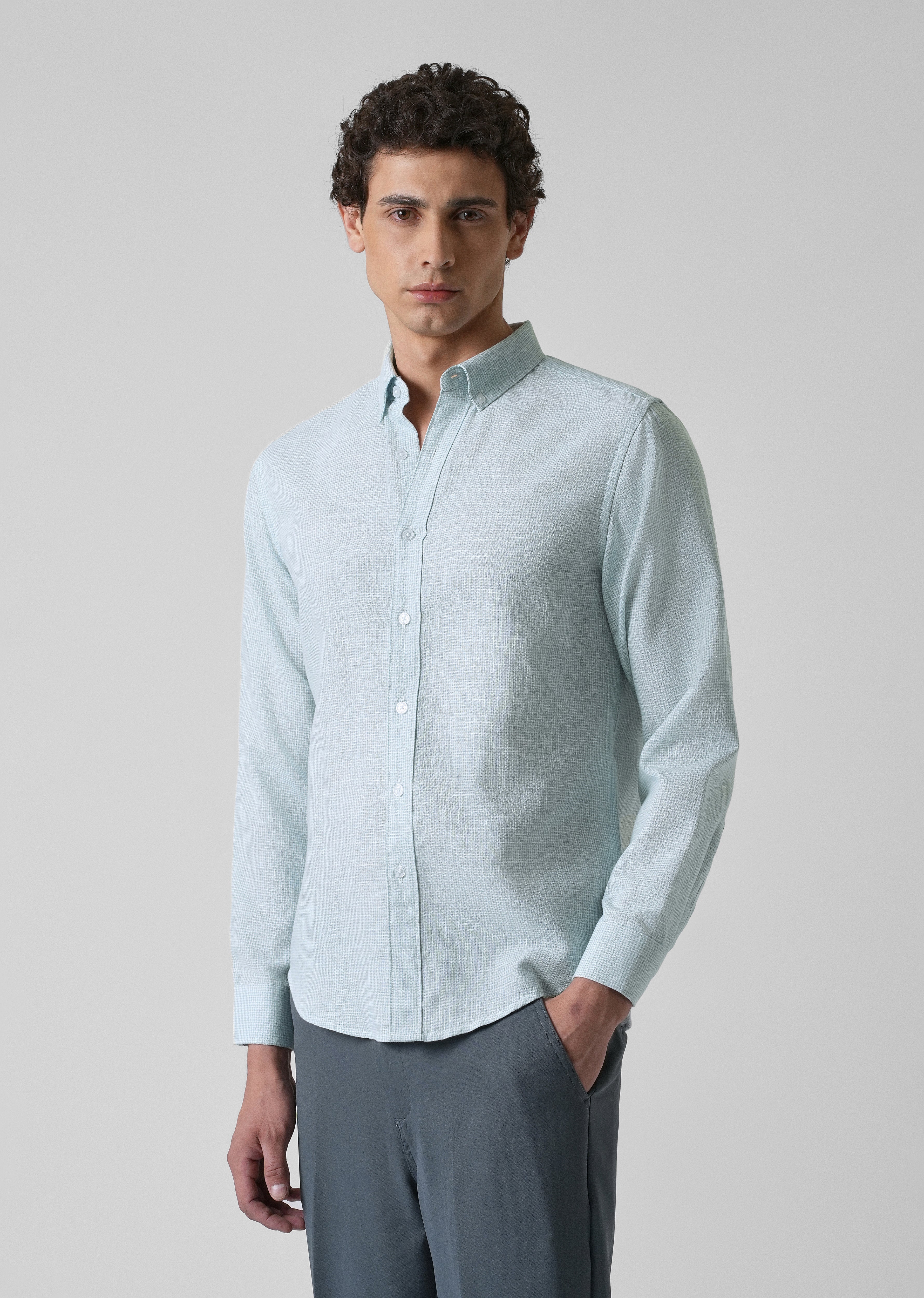 Blue Micro Checks Blended Cotton Shirt - Image 5