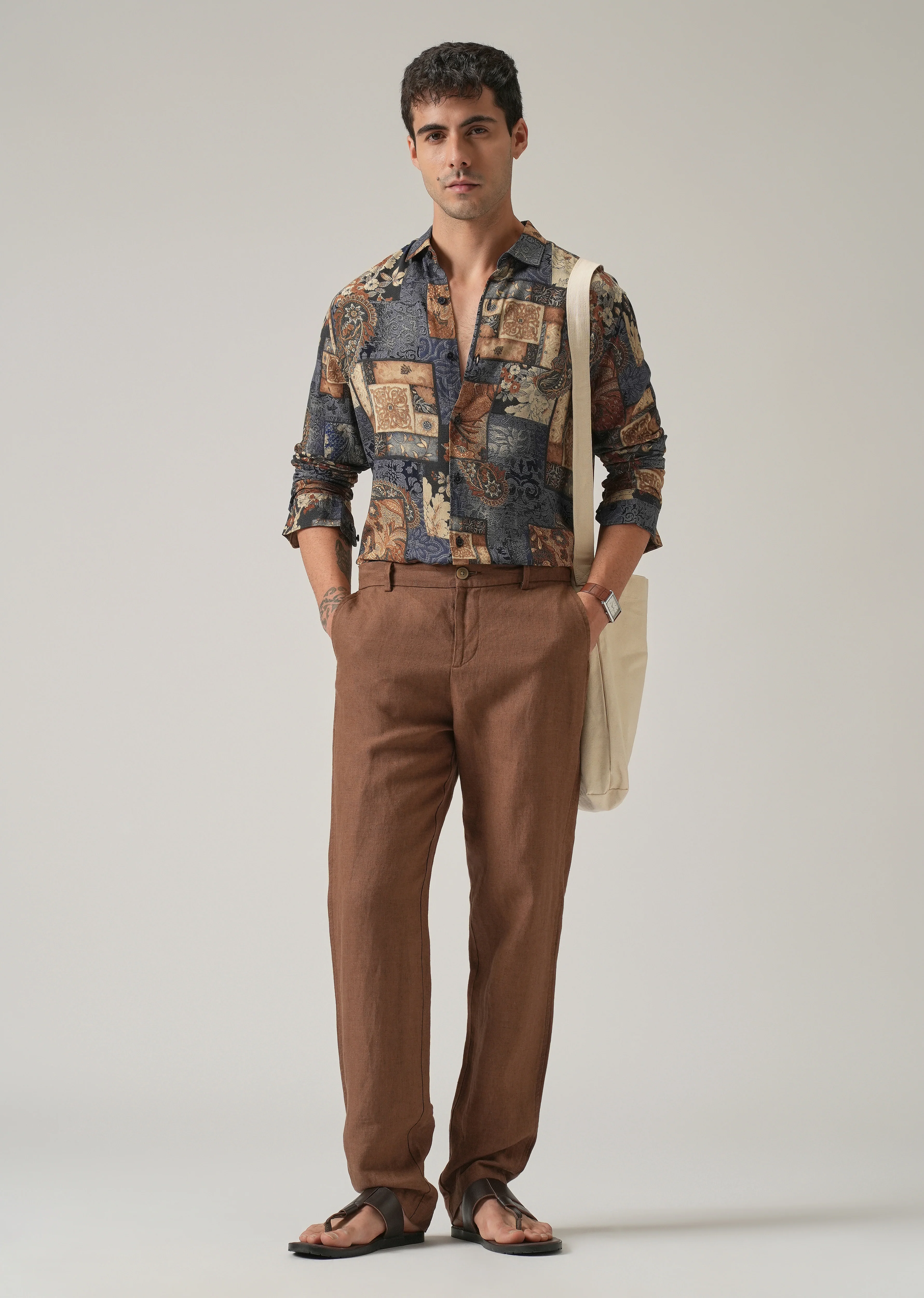Blue Mosaic Print Feather Shirt - Image 6