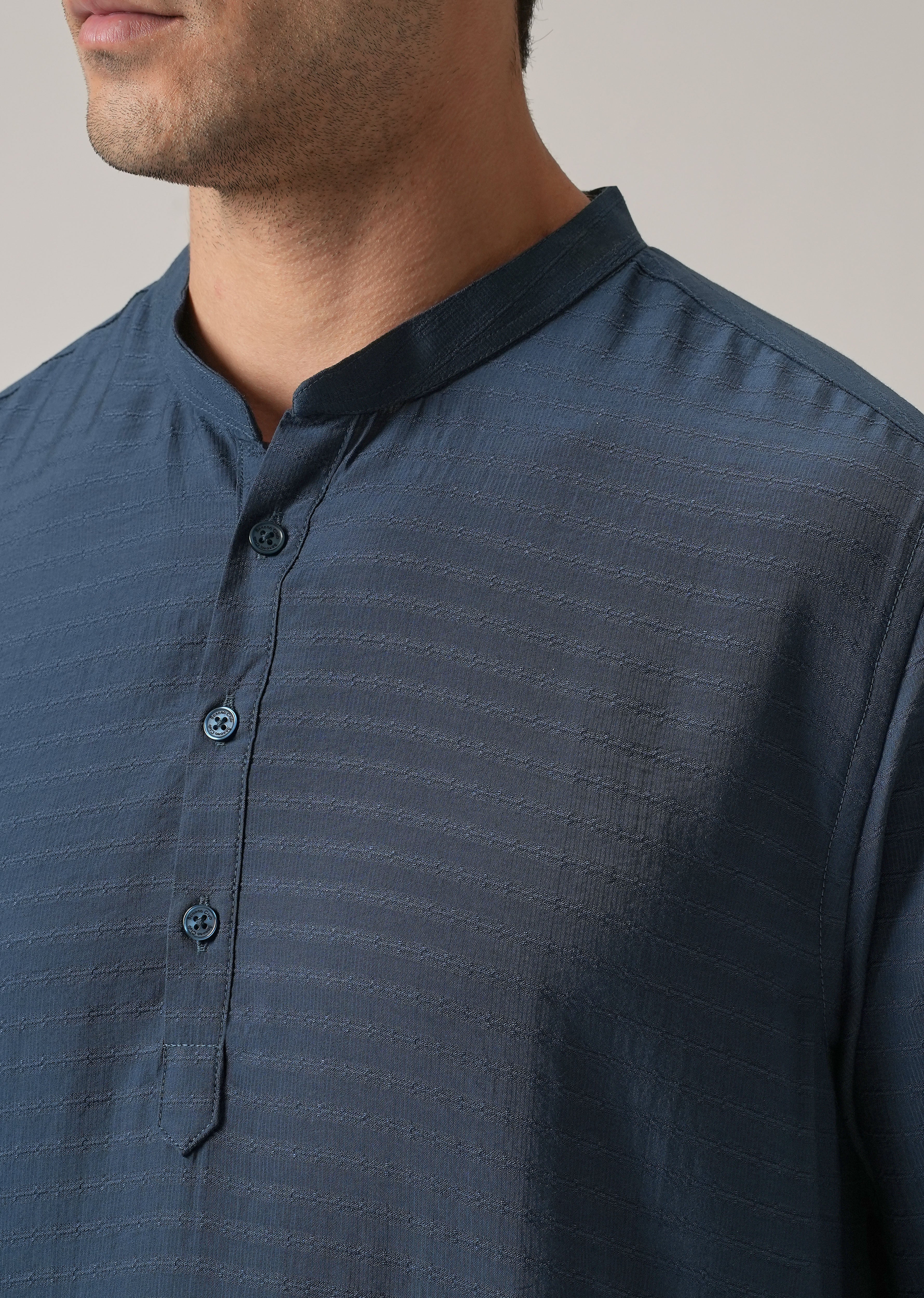 Blue Nylon Self Stripe Kurta - Image 5