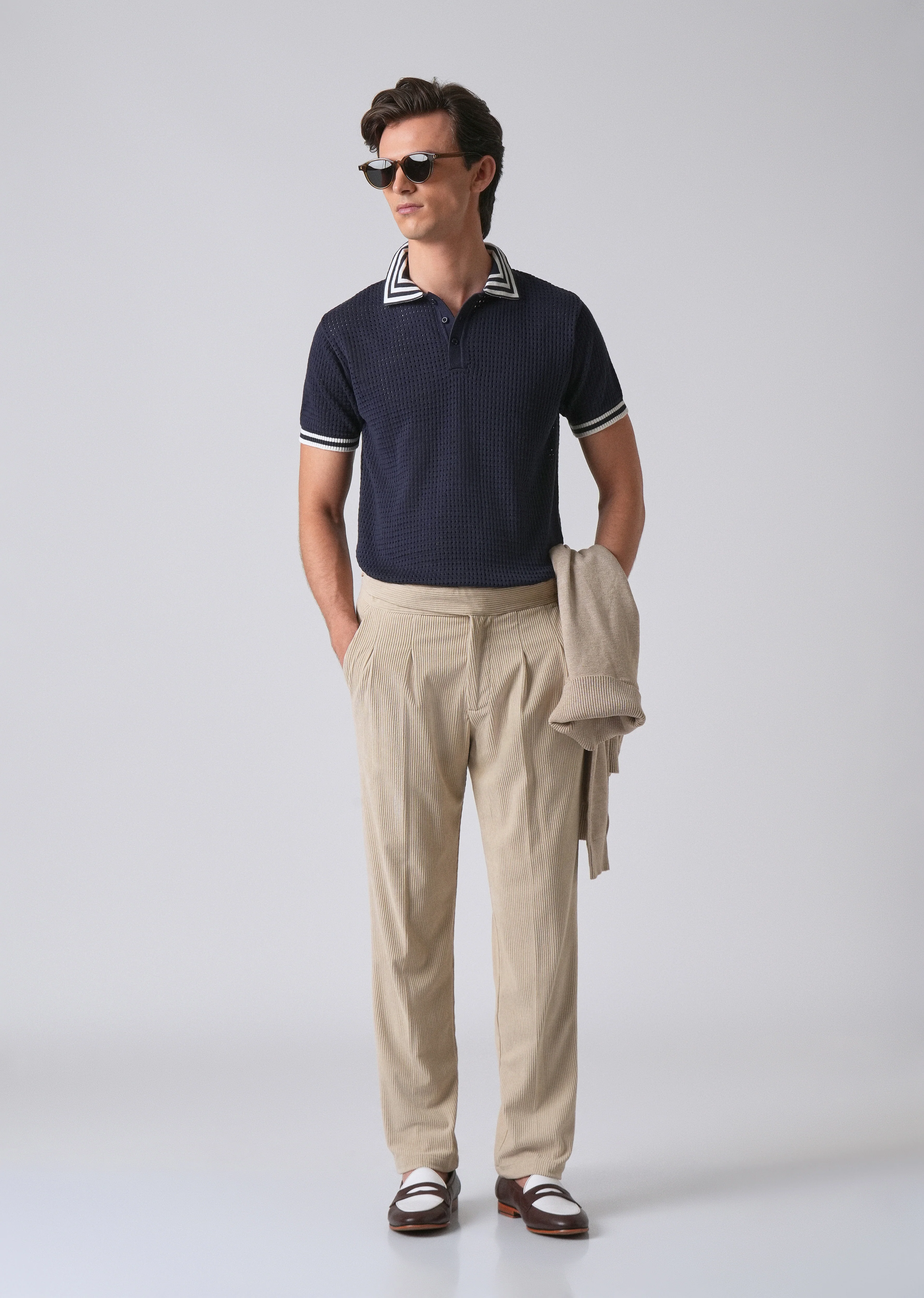 Blue Open Knitted Polo T-shirt - Image 7