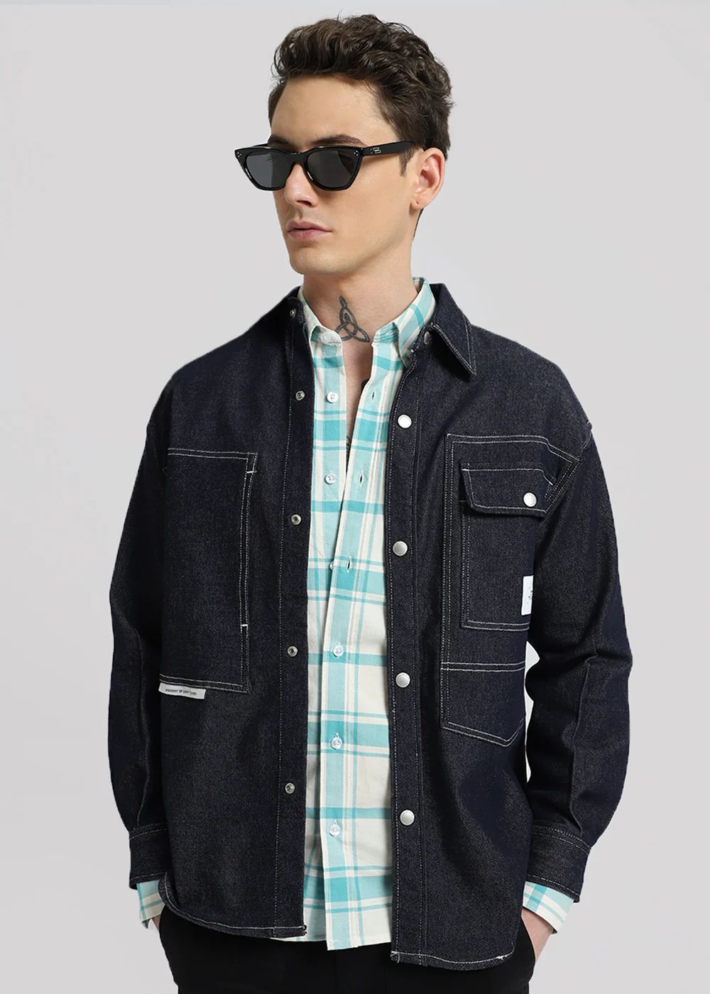 Blue Oxford Cotton Check Shirt - Image 2