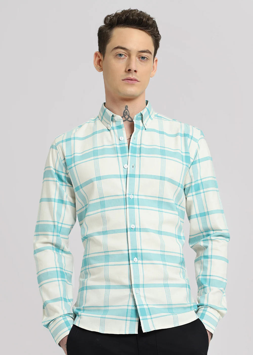 Blue Oxford Cotton Check Shirt - Image 4
