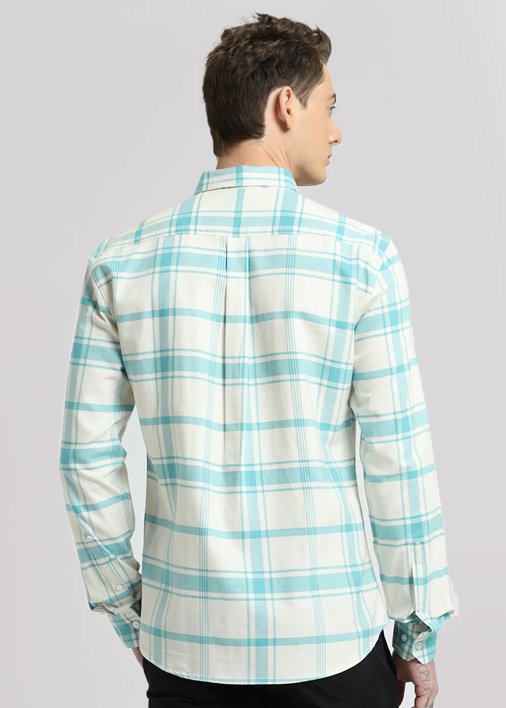 Blue Oxford Cotton Check Shirt - Image 5