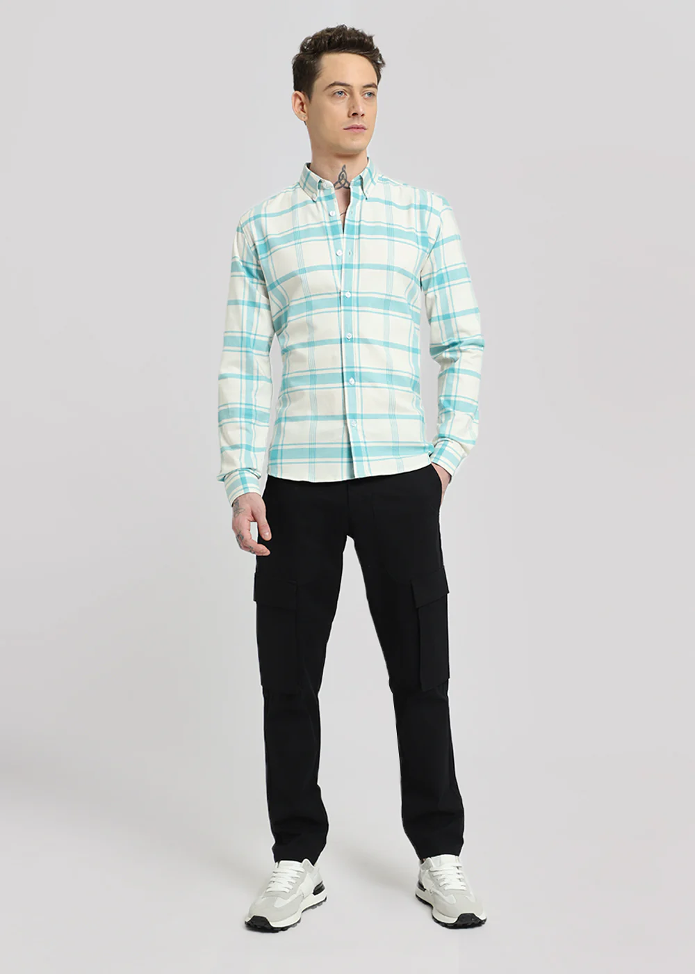 Blue Oxford Cotton Check Shirt - Image 7
