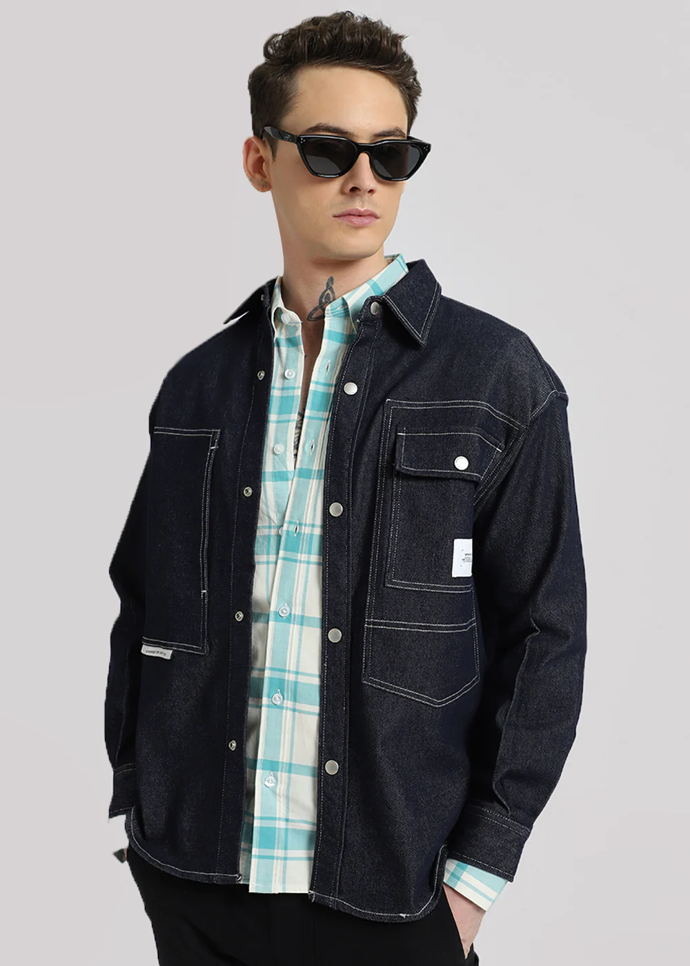 Blue Oxford Cotton Check Shirt - Image 8