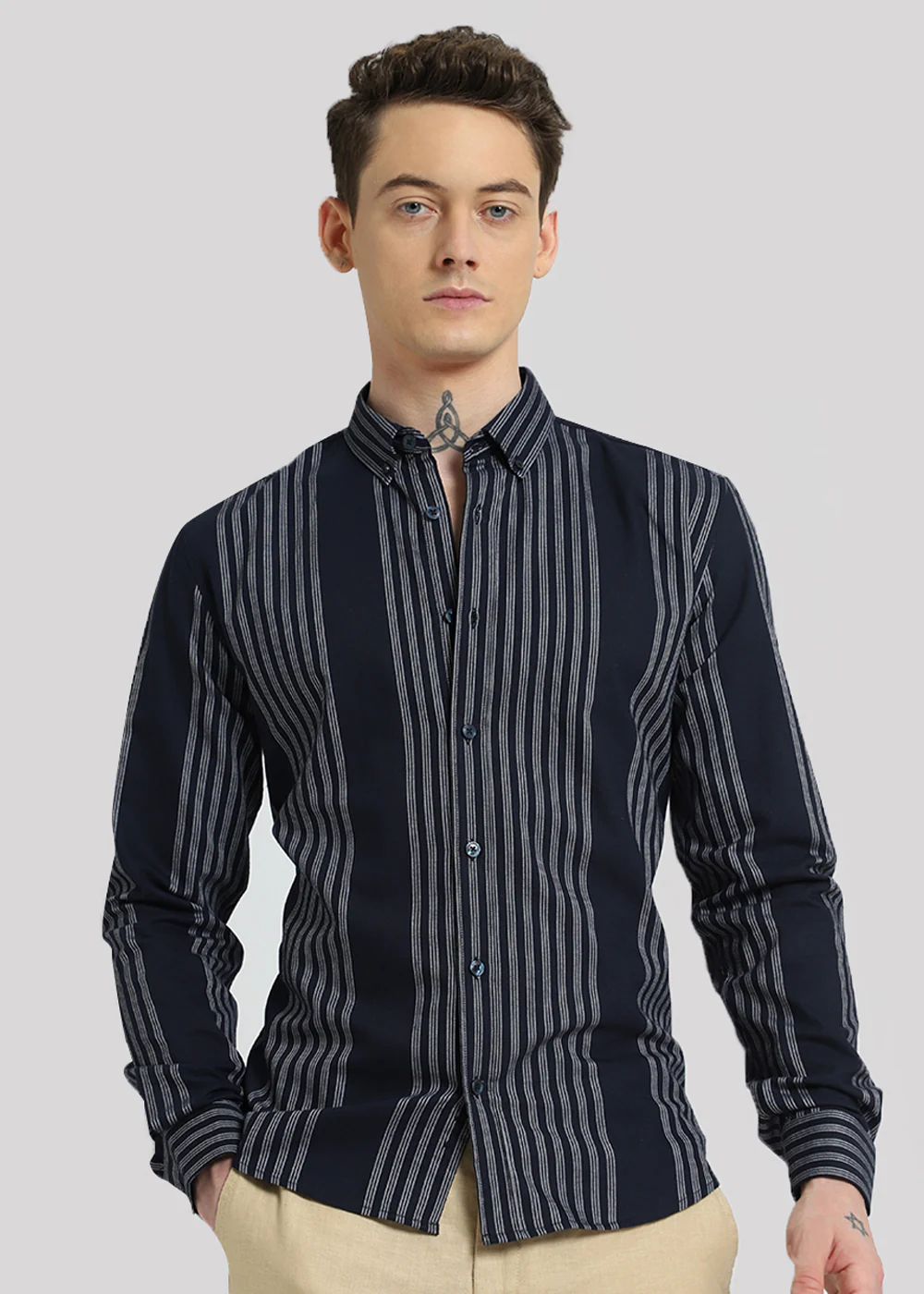 Blue Oxford Stripe Cotton Shirt - Image 3