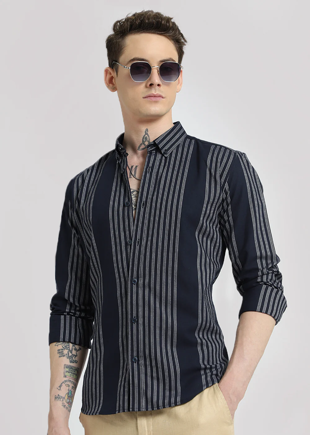Blue Oxford Stripe Cotton Shirt - Image 5