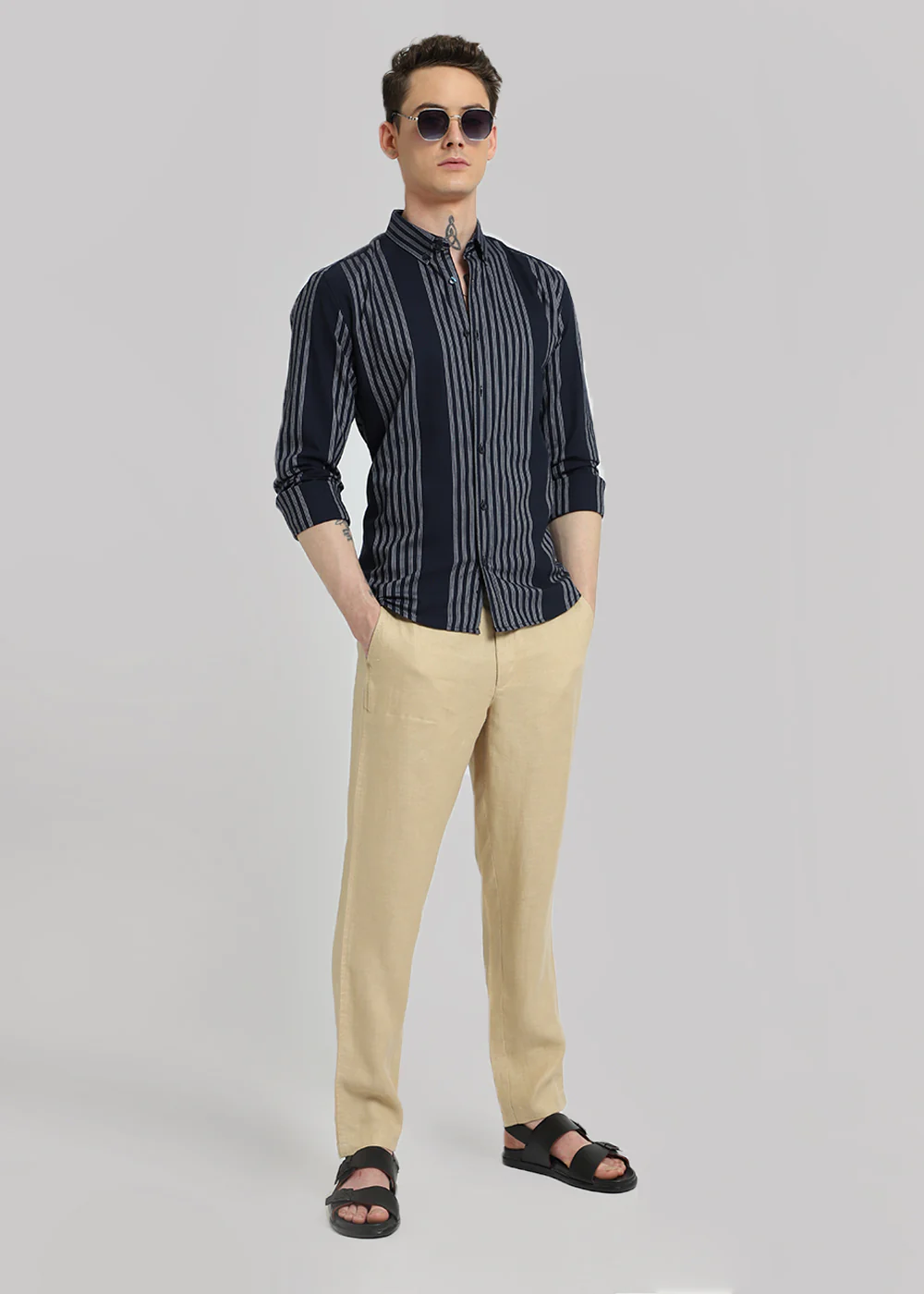 Blue Oxford Stripe Cotton Shirt - Image 6