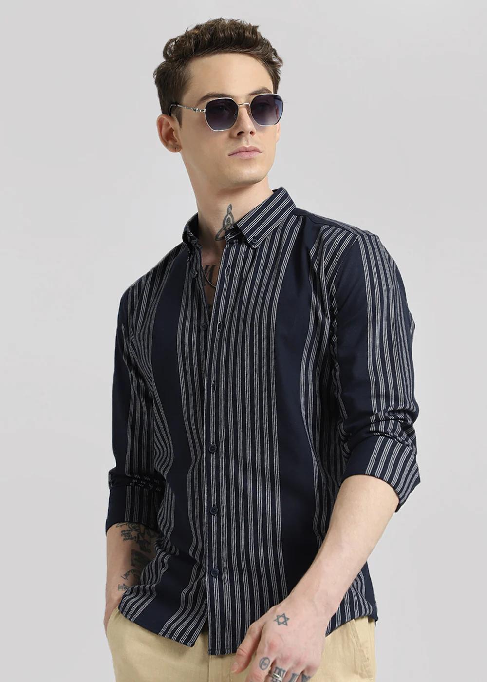 Blue Oxford Stripe Cotton Shirt - Image 7