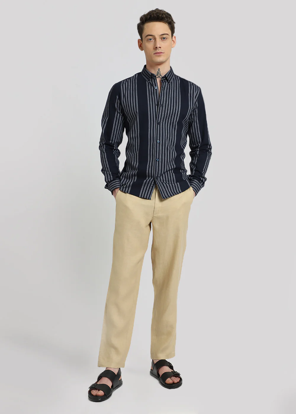 Blue Oxford Stripe Cotton Shirt - Image 8