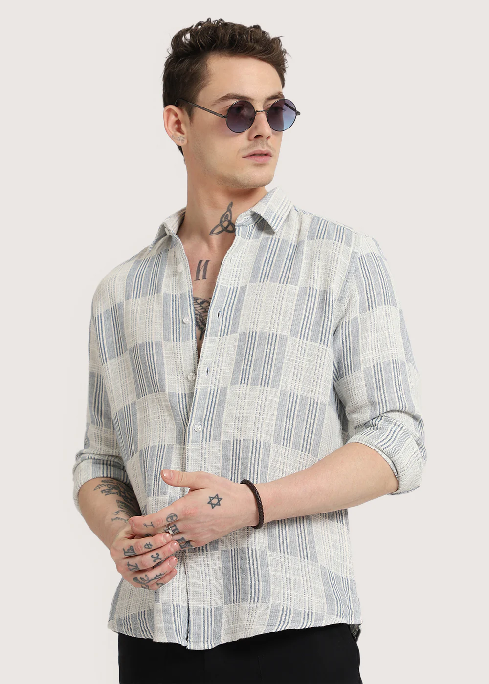 Blue Pin Check Textured Shirt - Image 2
