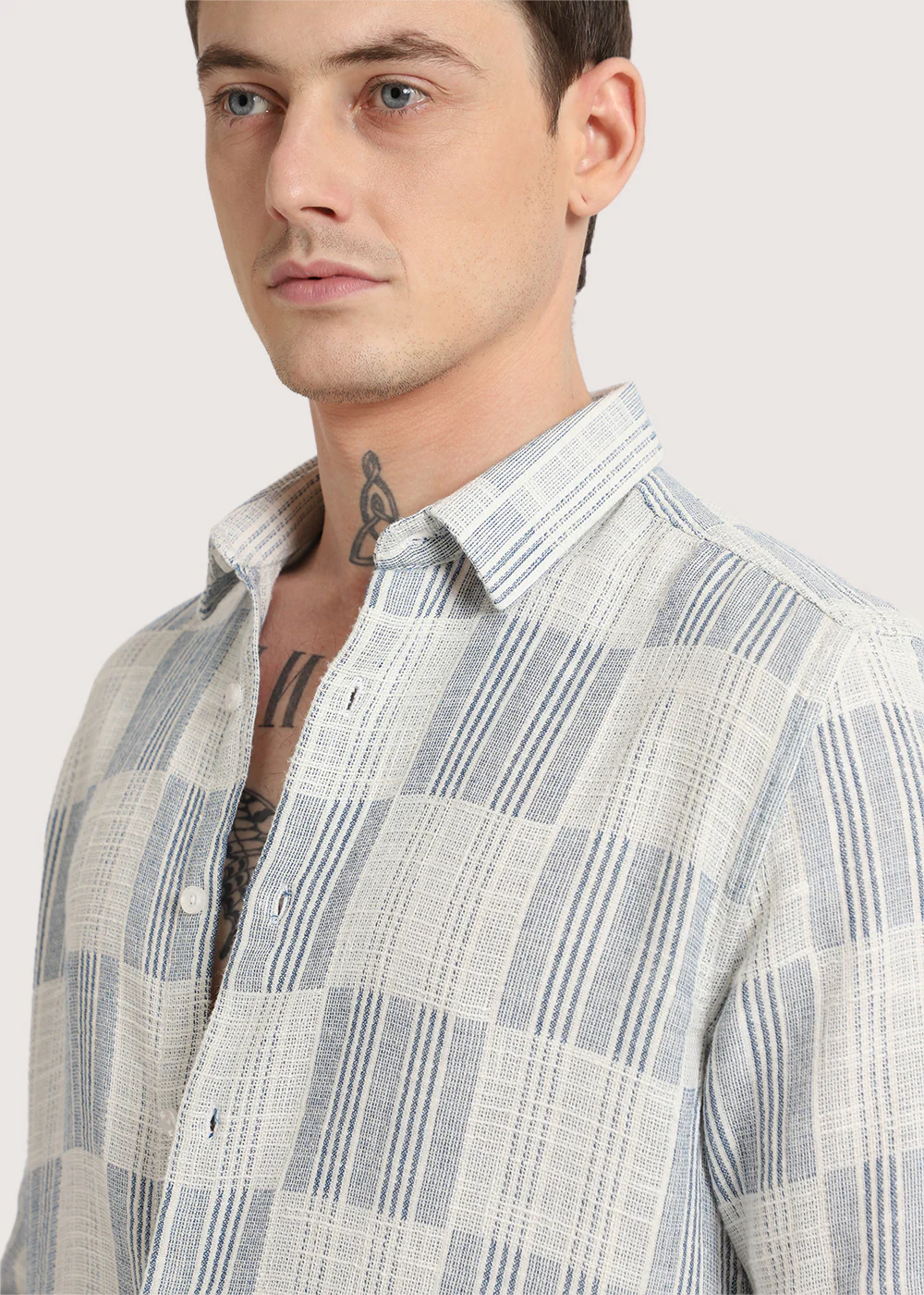 Blue Pin Check Textured Shirt - Image 3