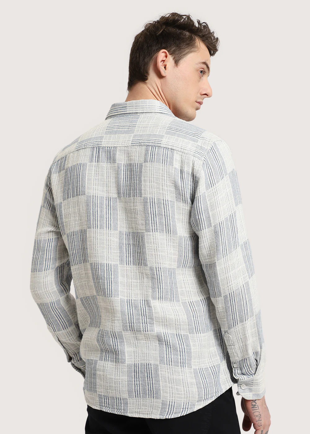 Blue Pin Check Textured Shirt - Image 5